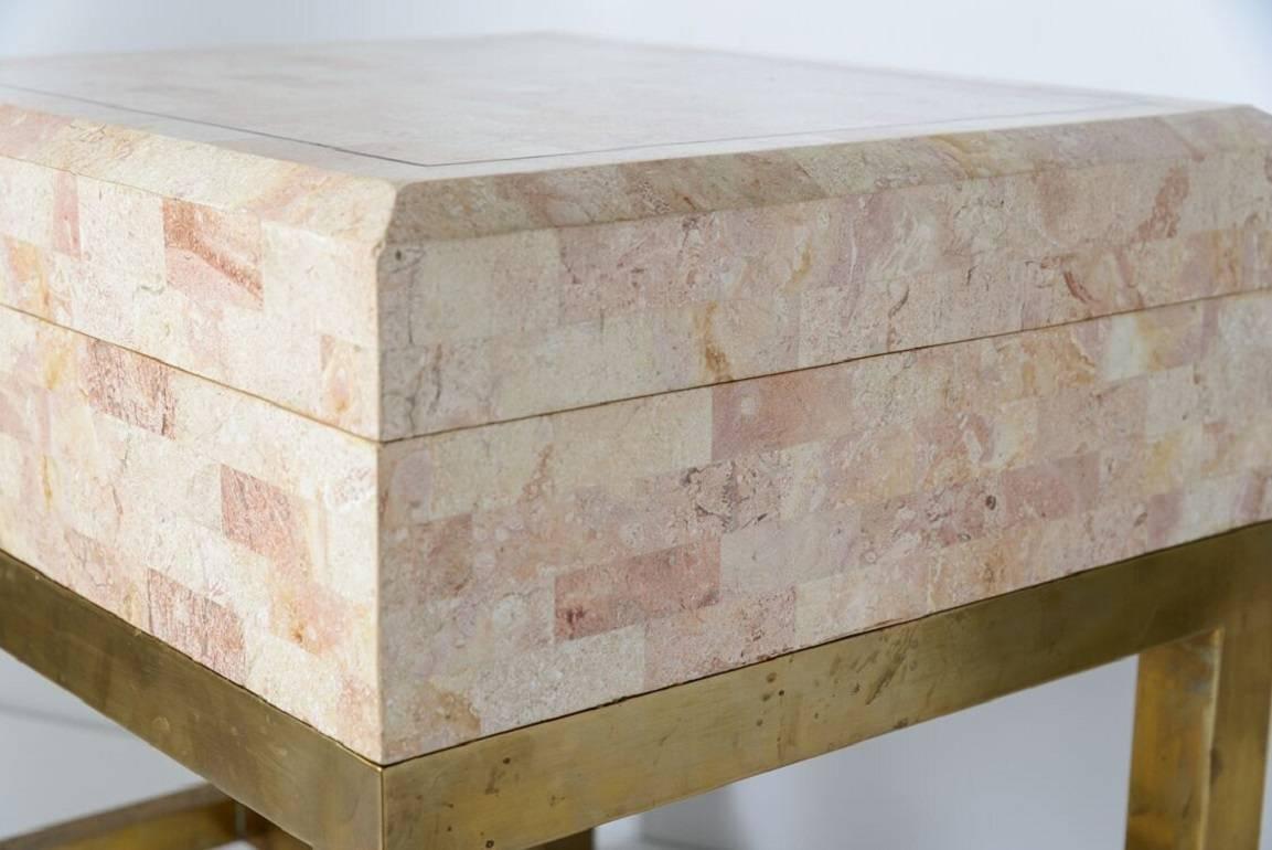 Maitland Smith Box on Stand, Tessellated Marble and Brass 1