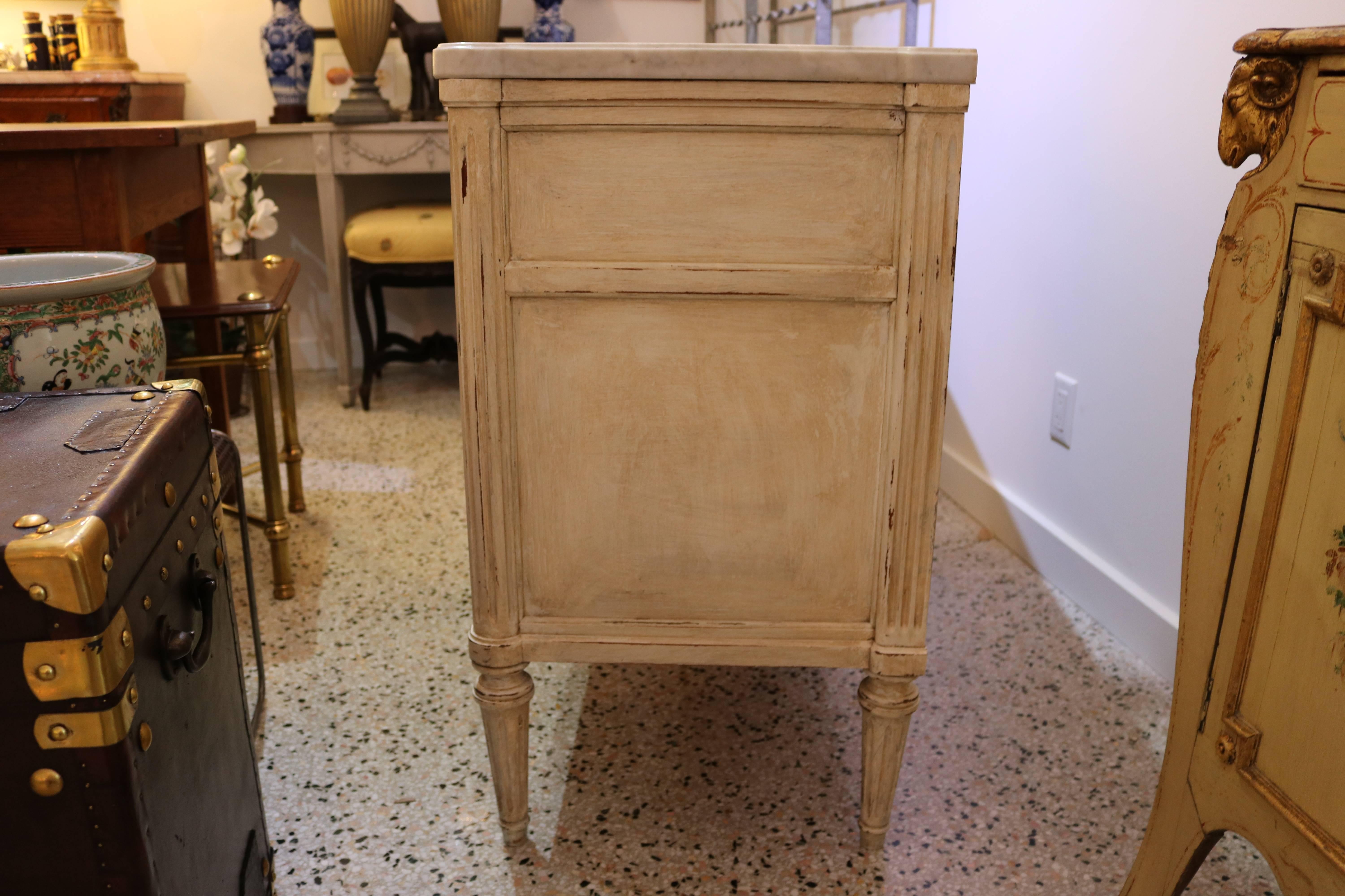 French Louis XVI Style Painted Commode with Marble Top