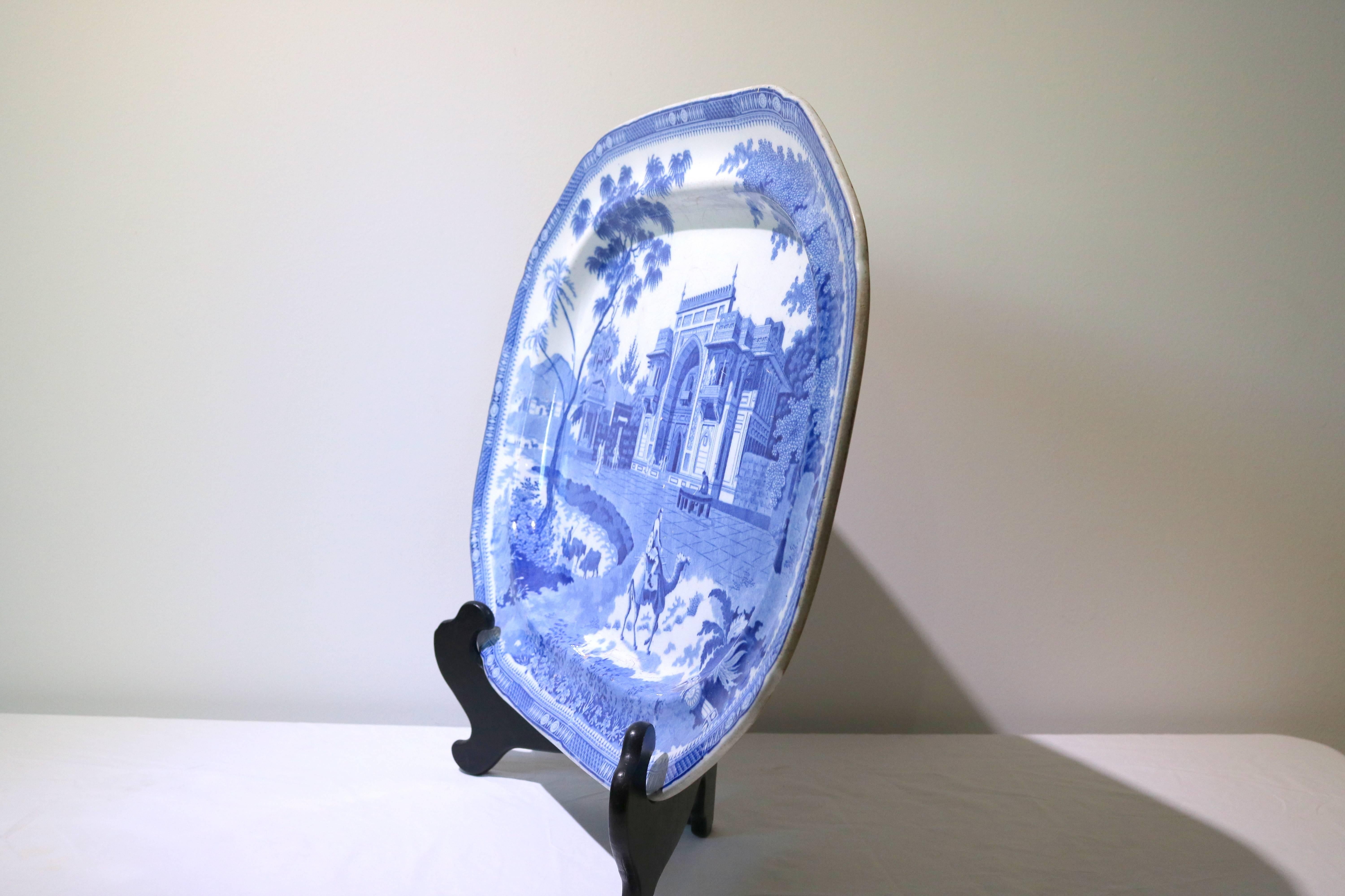 19th Century English Blue and White Transfer-Ware Platter In Excellent Condition In West Palm Beach, FL