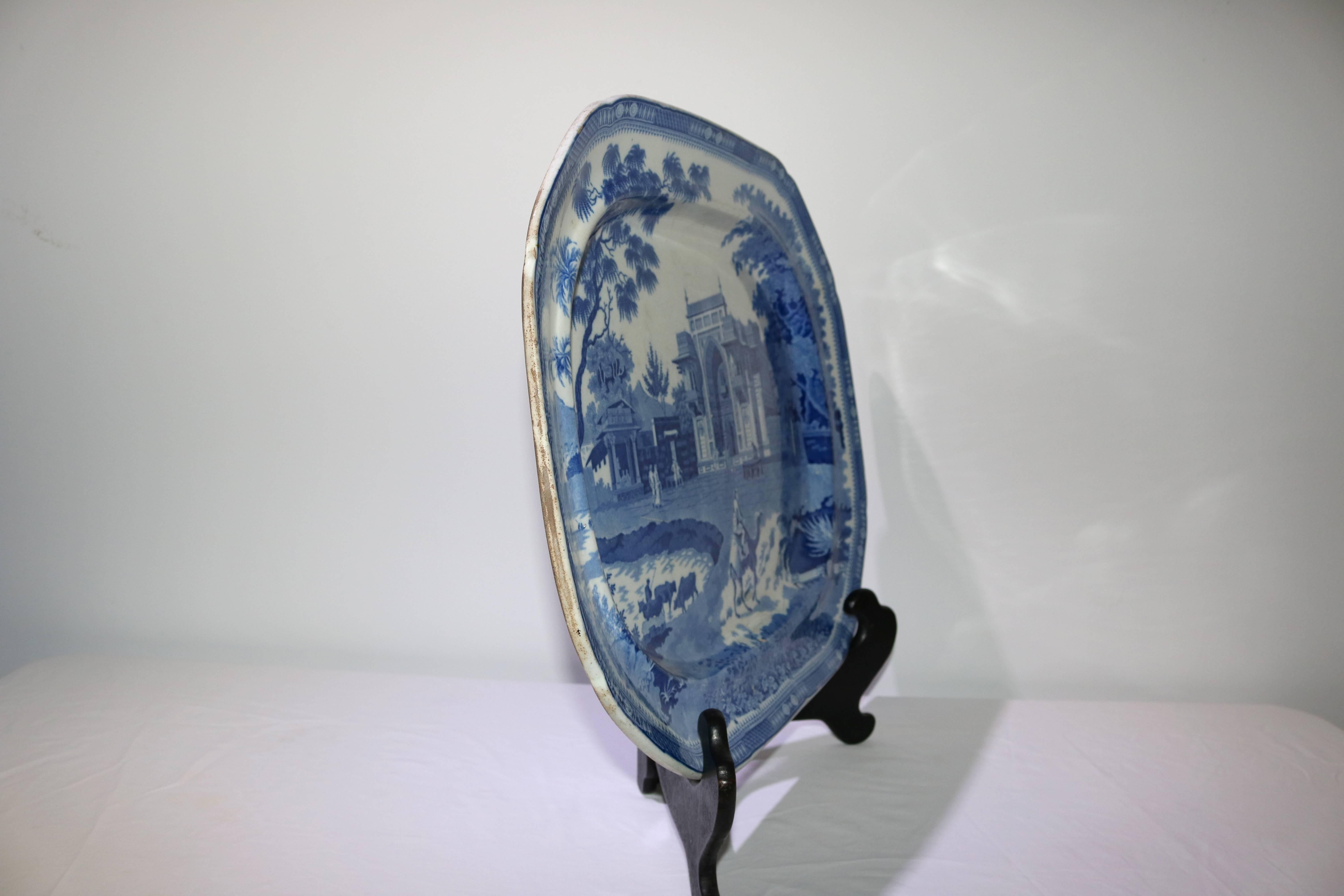 Pottery 19th Century English Blue and White Transfer-Ware Platter