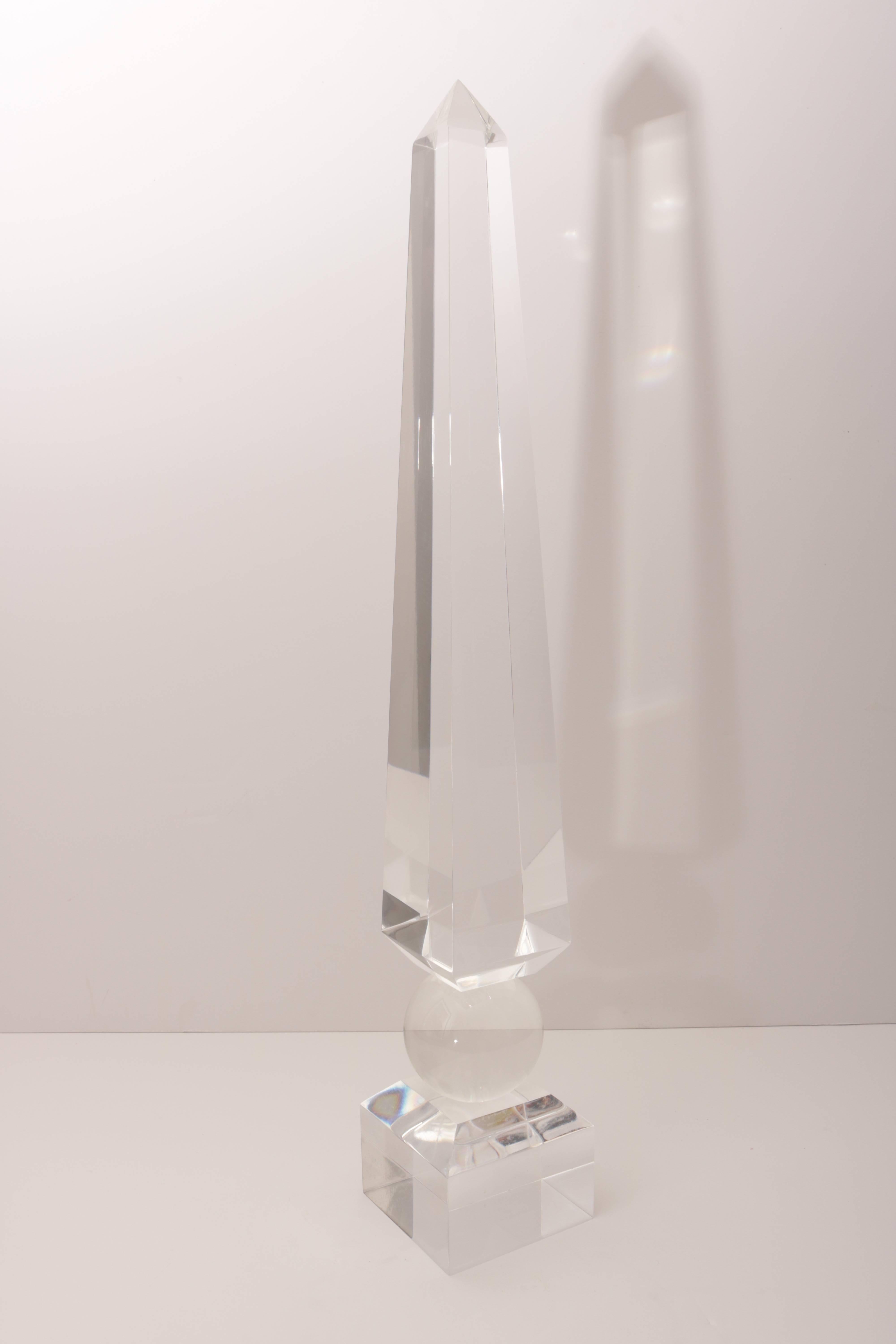 American Large-Scale Obelisk in Clear Lucite, circa 1970s