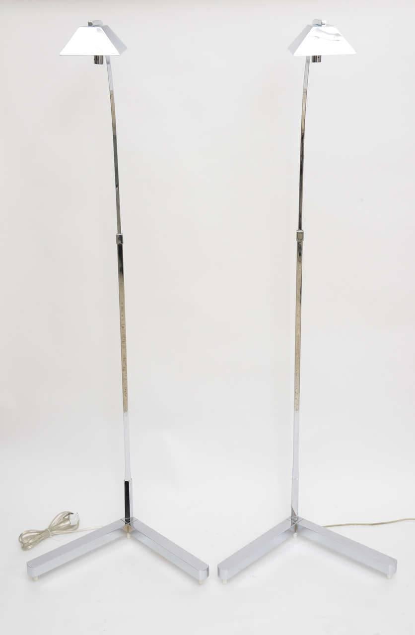 Modern Pair of Casella Adjustable Floor Lamps in Polished Chrome