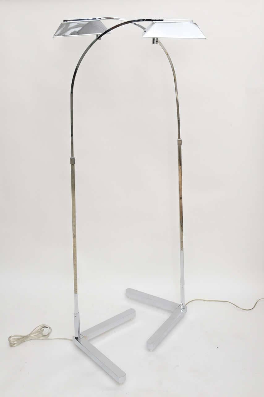 Plated Pair of Casella Adjustable Floor Lamps in Polished Chrome