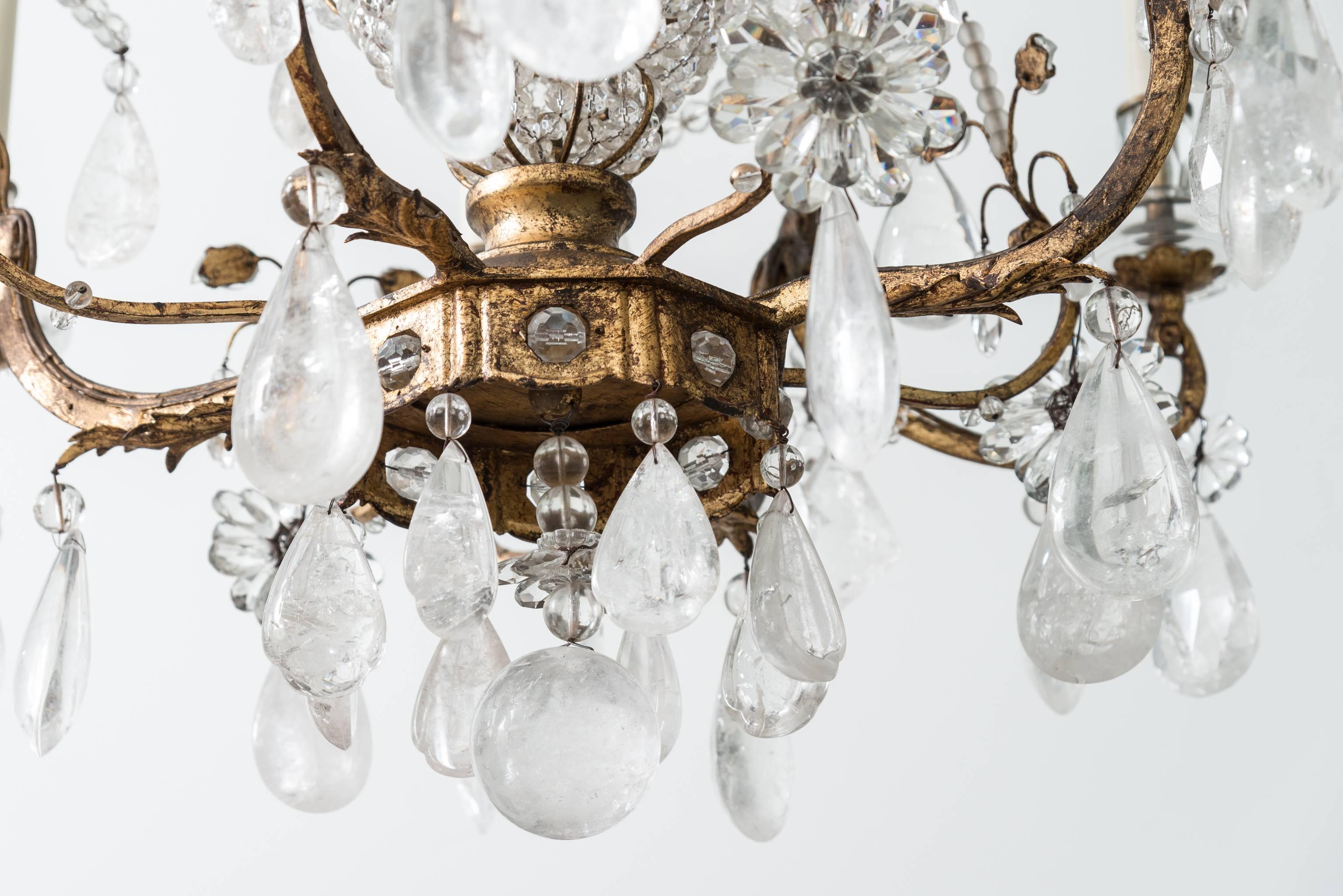 Gilt Large-Scale Louis XVI Style Rock Crystal Twelve-Light Chandelier, Maison Baguès