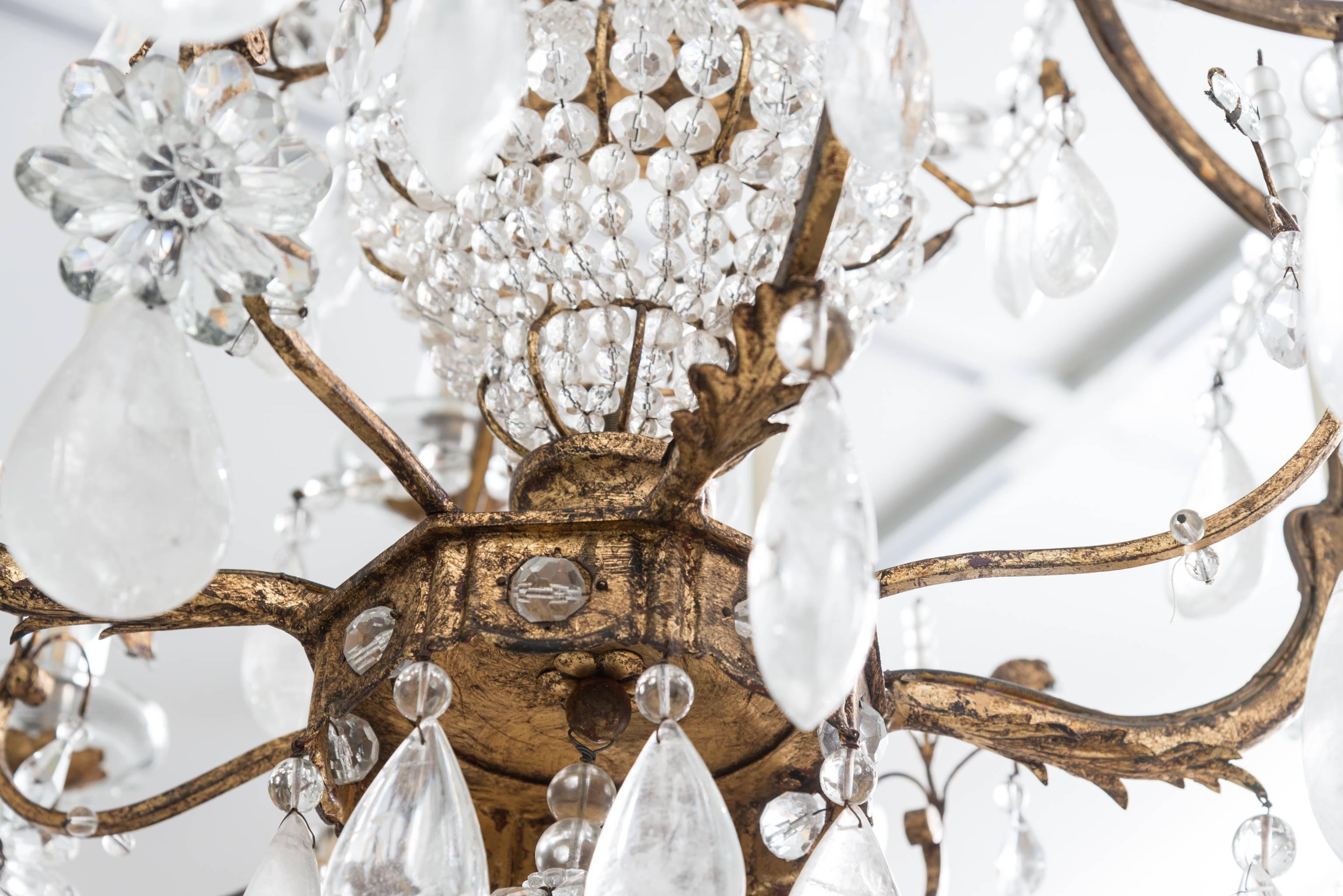 Mid-20th Century Large-Scale Louis XVI Style Rock Crystal Twelve-Light Chandelier, Maison Baguès