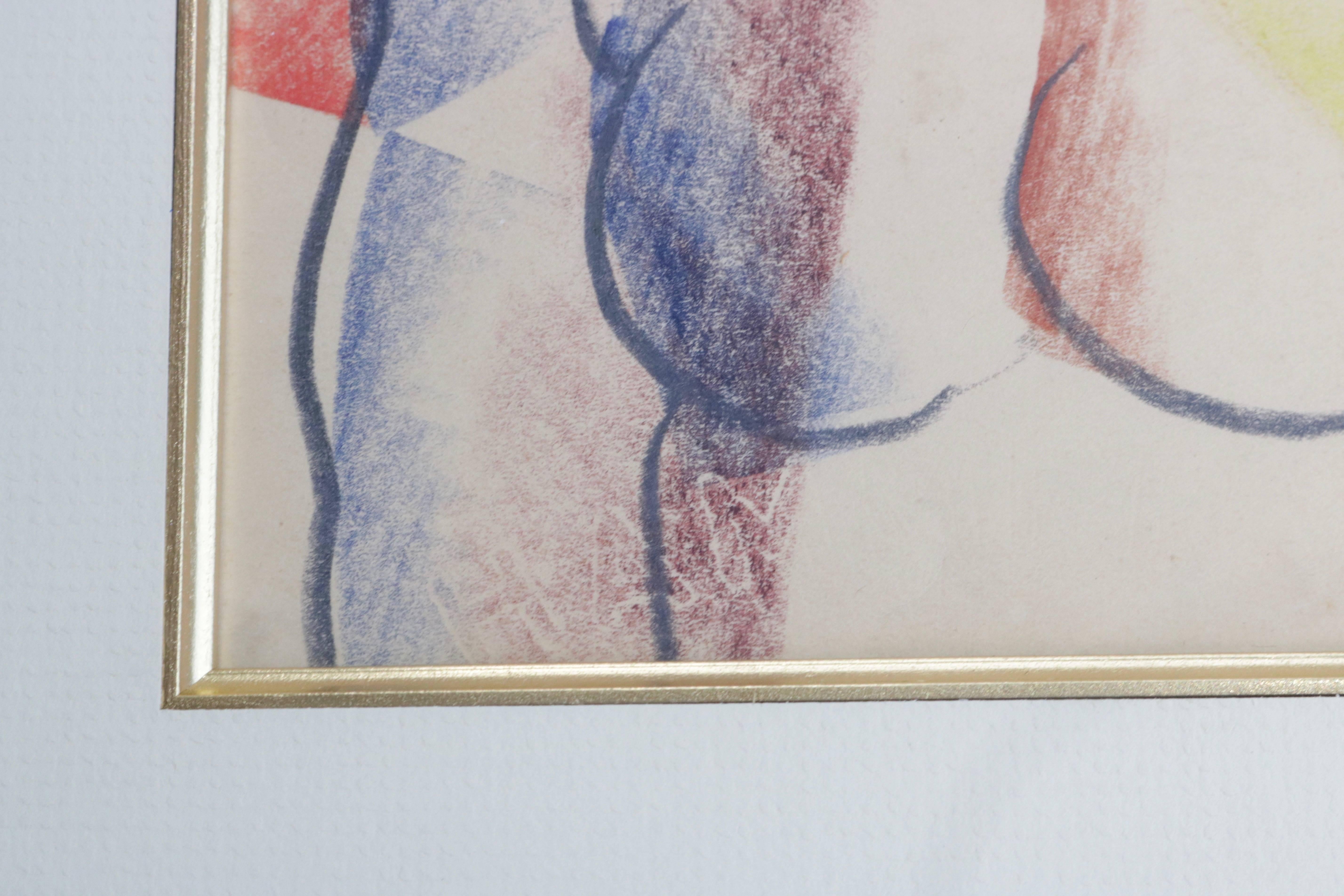Donald Deskey Drawing, Nude Female, Charcoal, Pastel, Colored Pencil, circa 1926 In Excellent Condition In West Palm Beach, FL