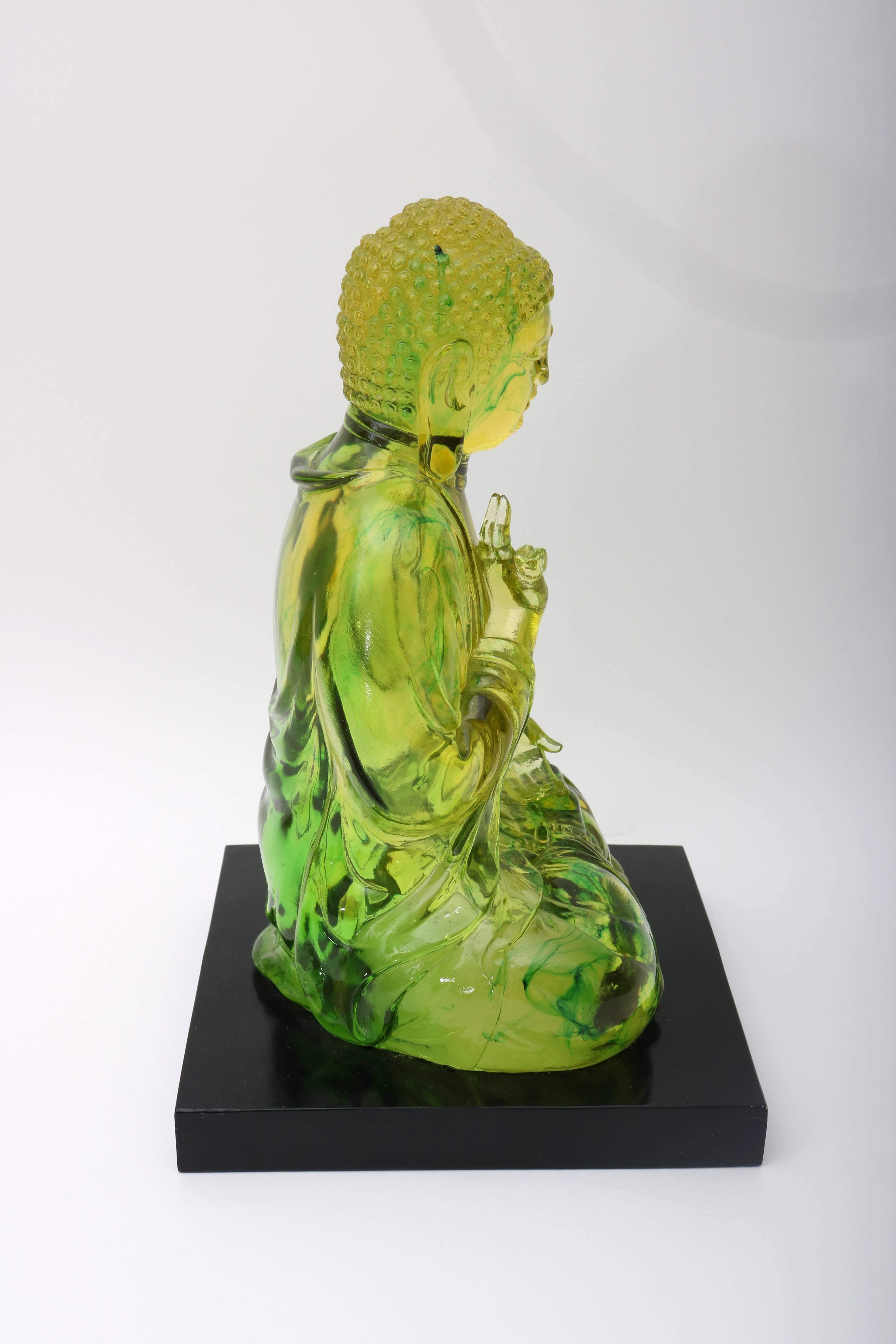 Jadeite Green Lucite Seated Buddha Sculpture In Excellent Condition In West Palm Beach, FL