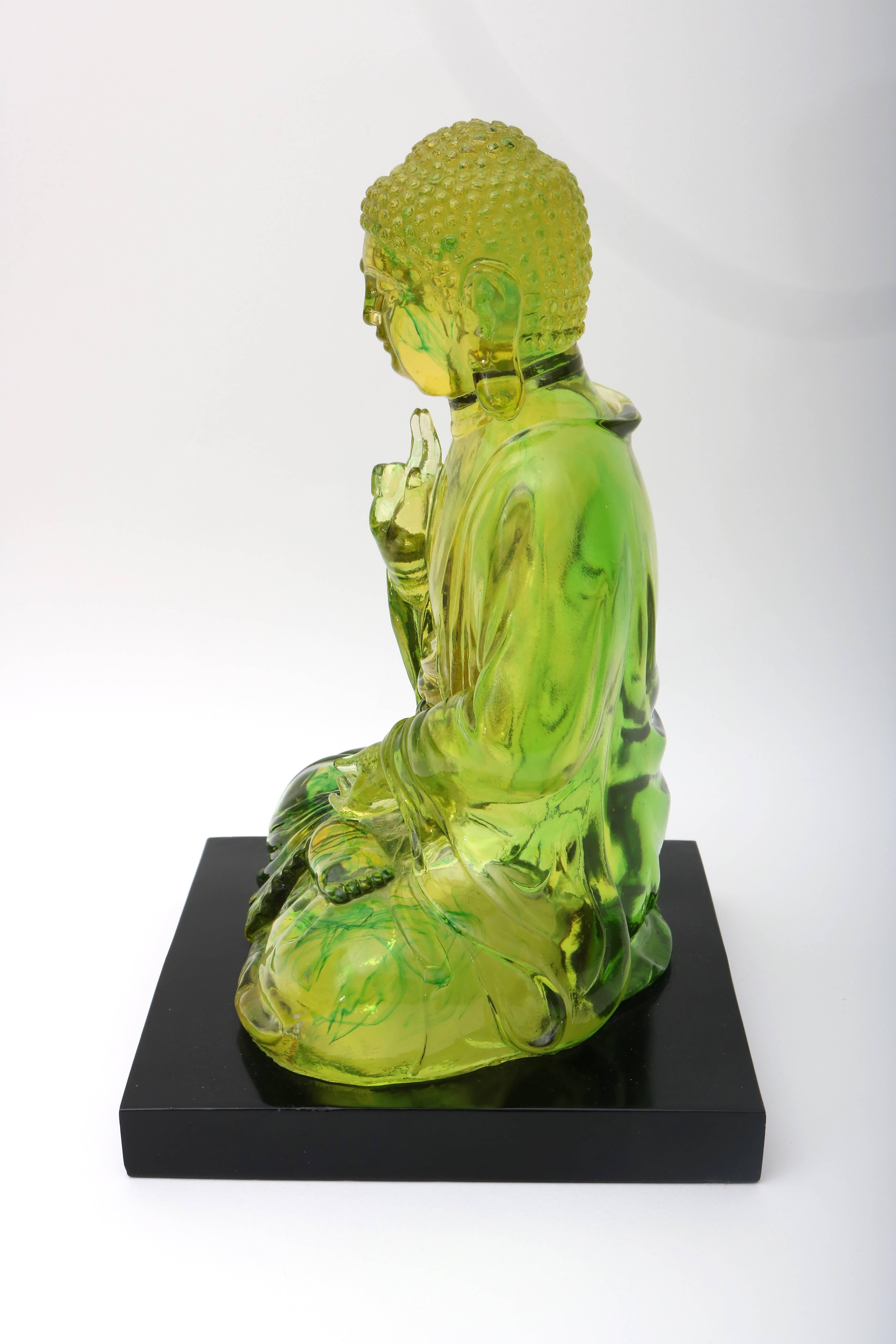 Acrylic Jadeite Green Lucite Seated Buddha Sculpture