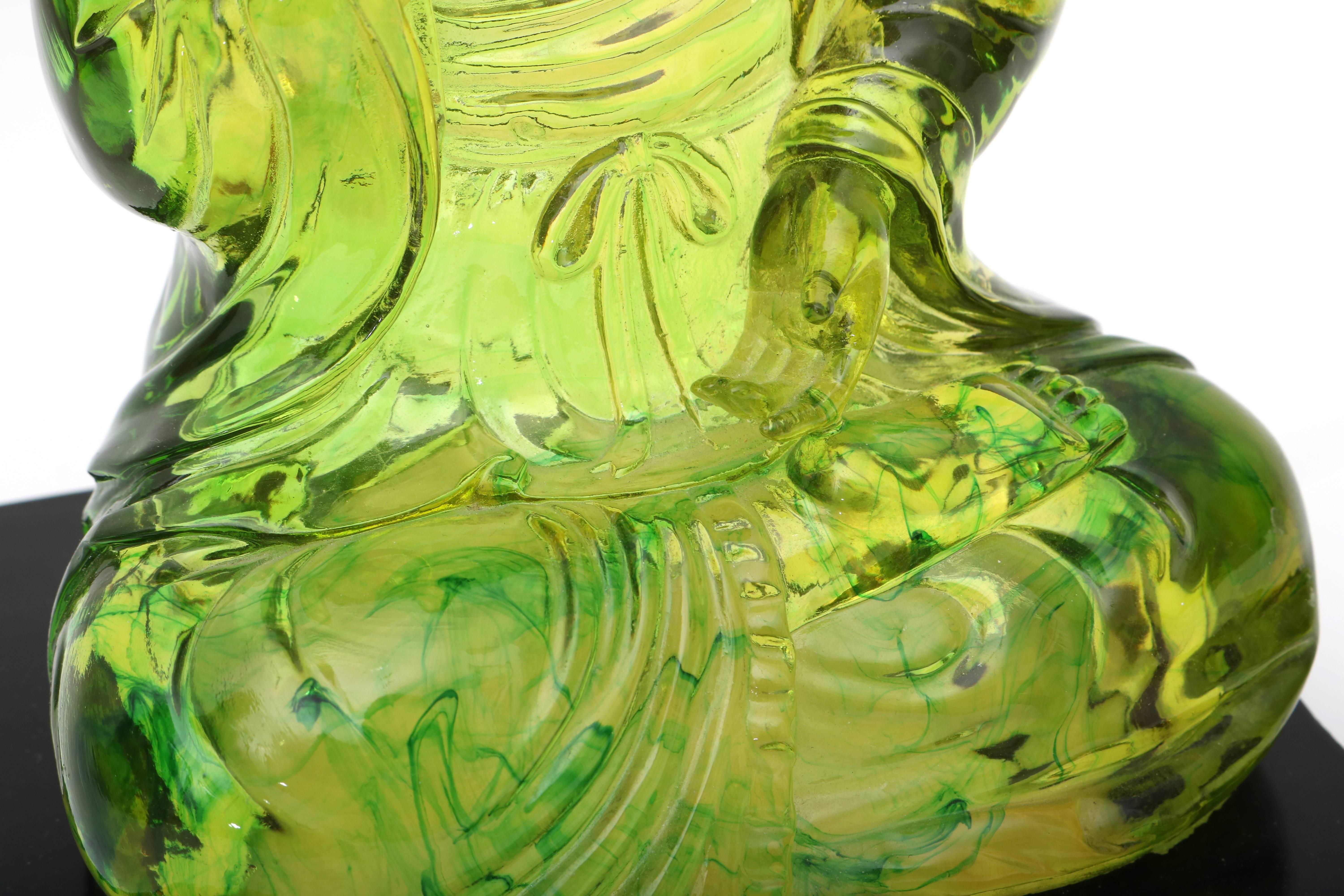 20th Century Jadeite Green Lucite Seated Buddha Sculpture