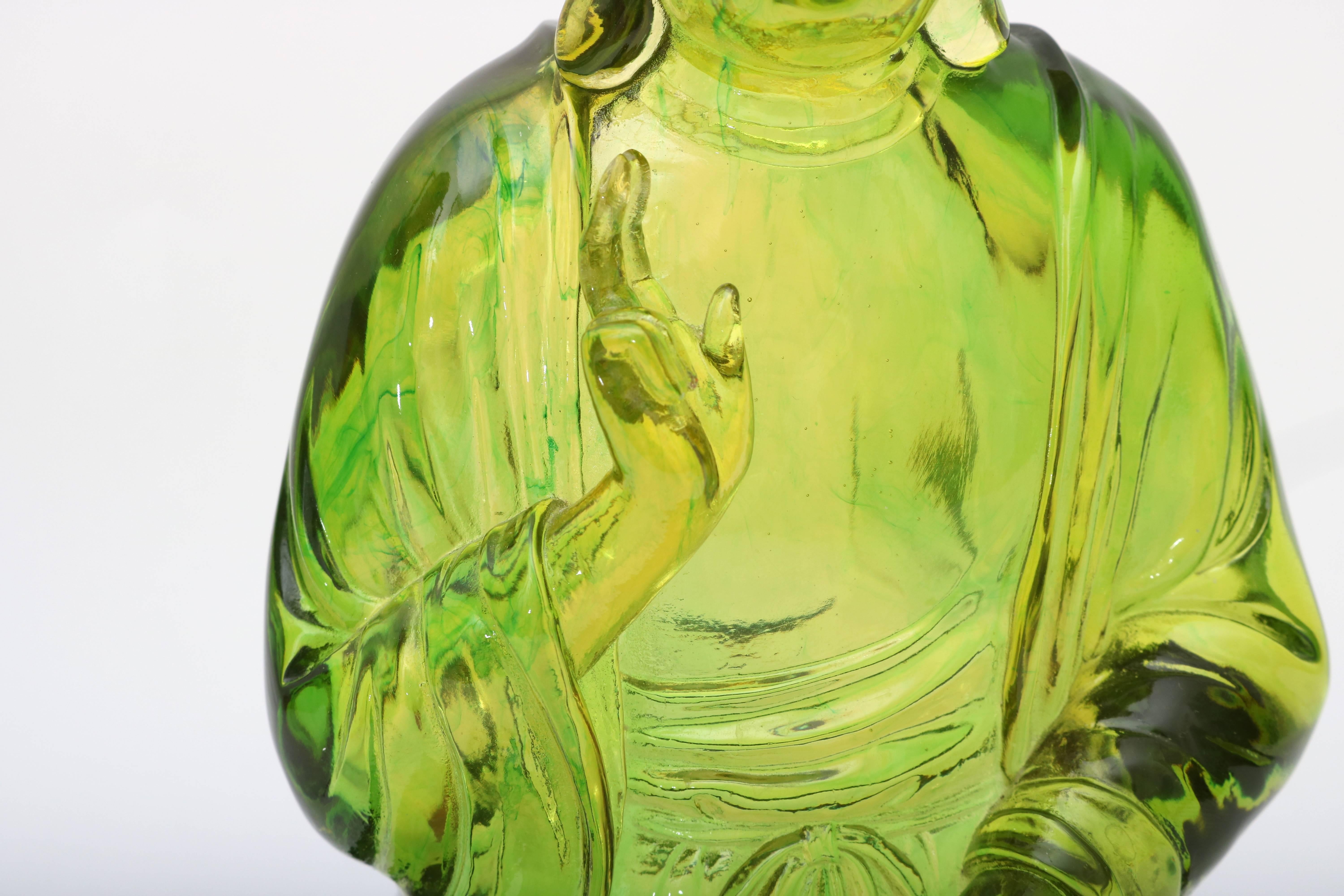 Molded Jadeite Green Lucite Seated Buddha Sculpture
