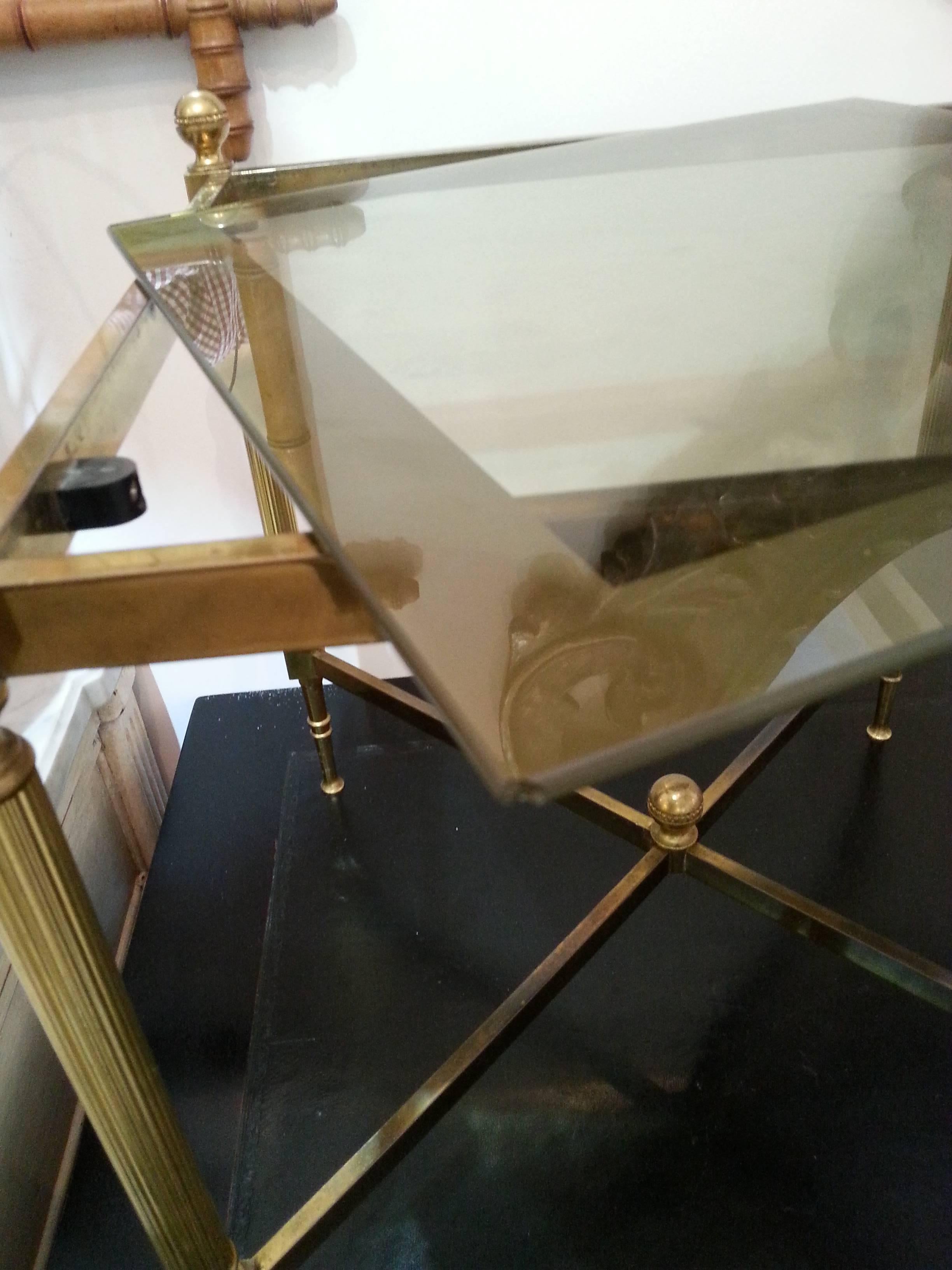 20th Century Pair of Maison Jansen Style Square Form Side Tables in Brass and Glass