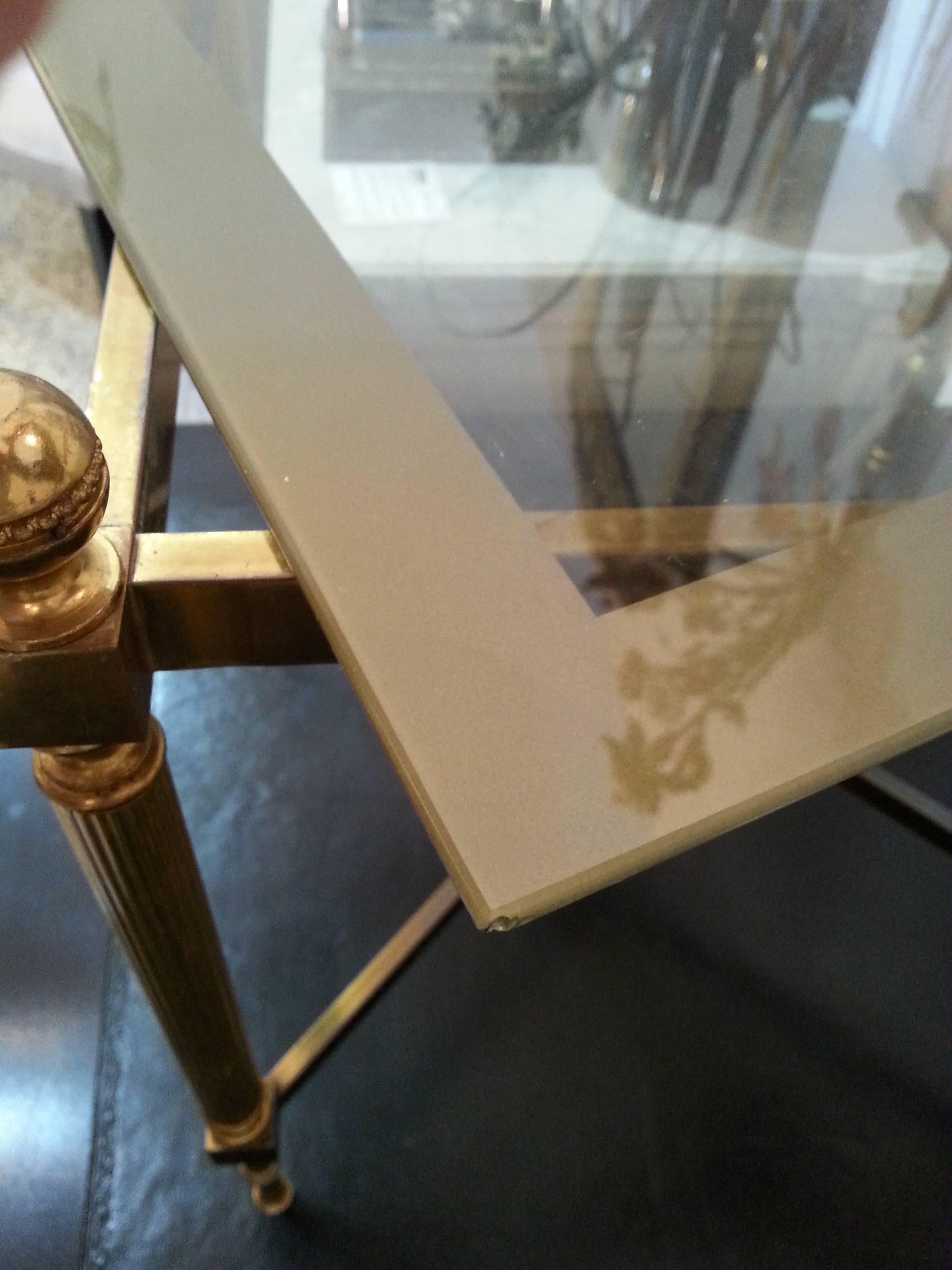 Pair of Maison Jansen Style Square Form Side Tables in Brass and Glass 2