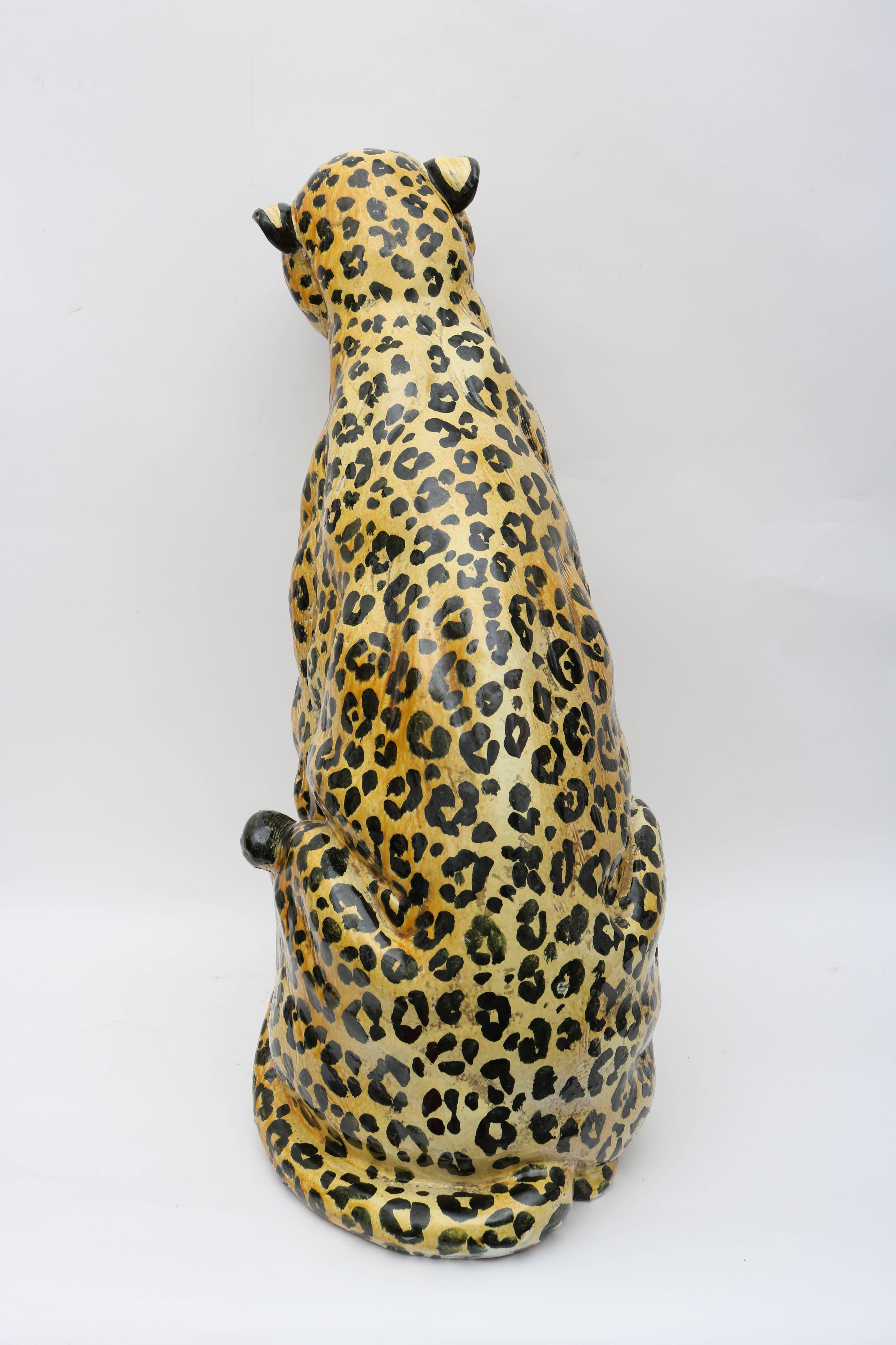 Italian Glazed Terracotta Life-Size Leopard Figure 2