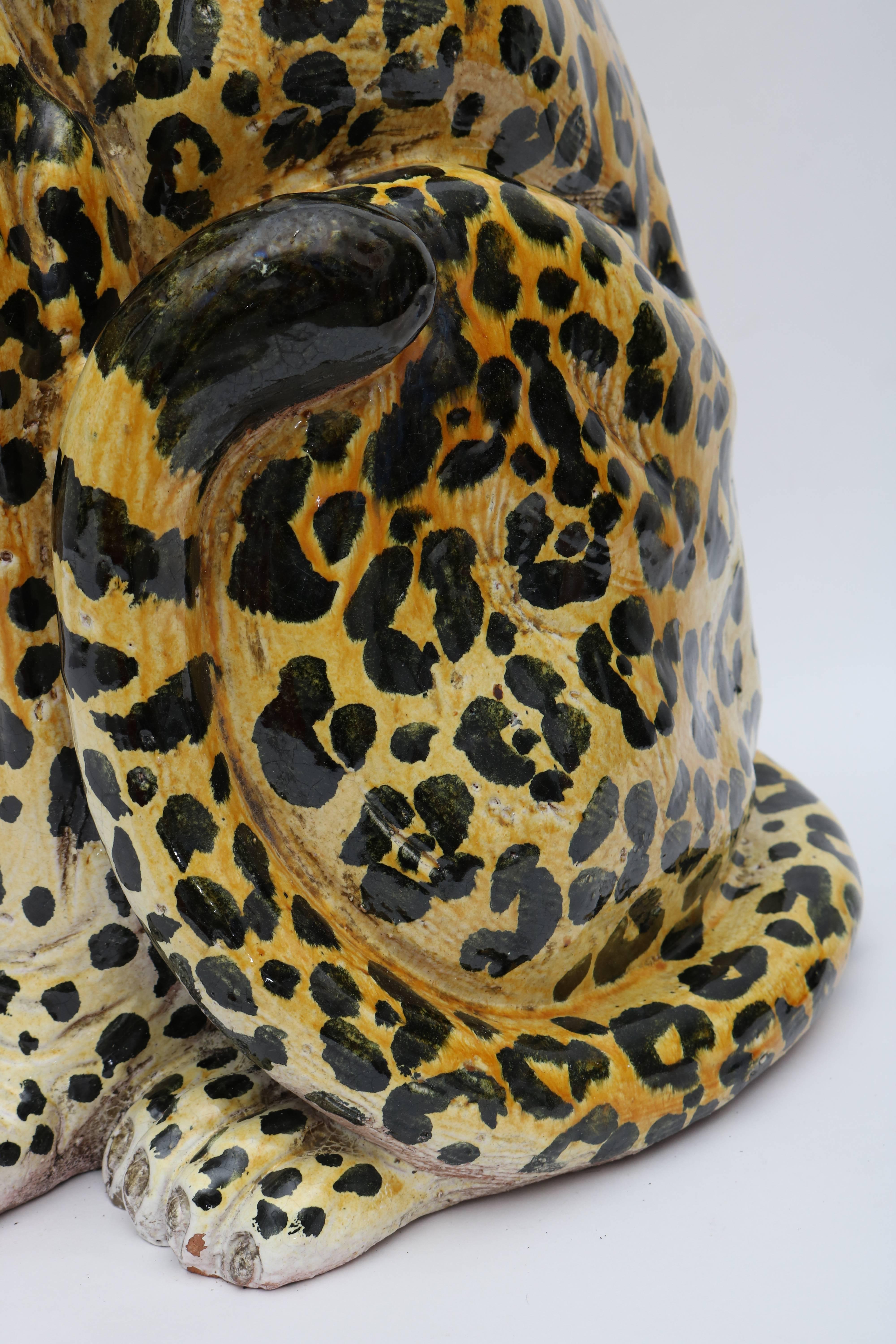 Italian Glazed Terracotta Life-Size Leopard Figure 1