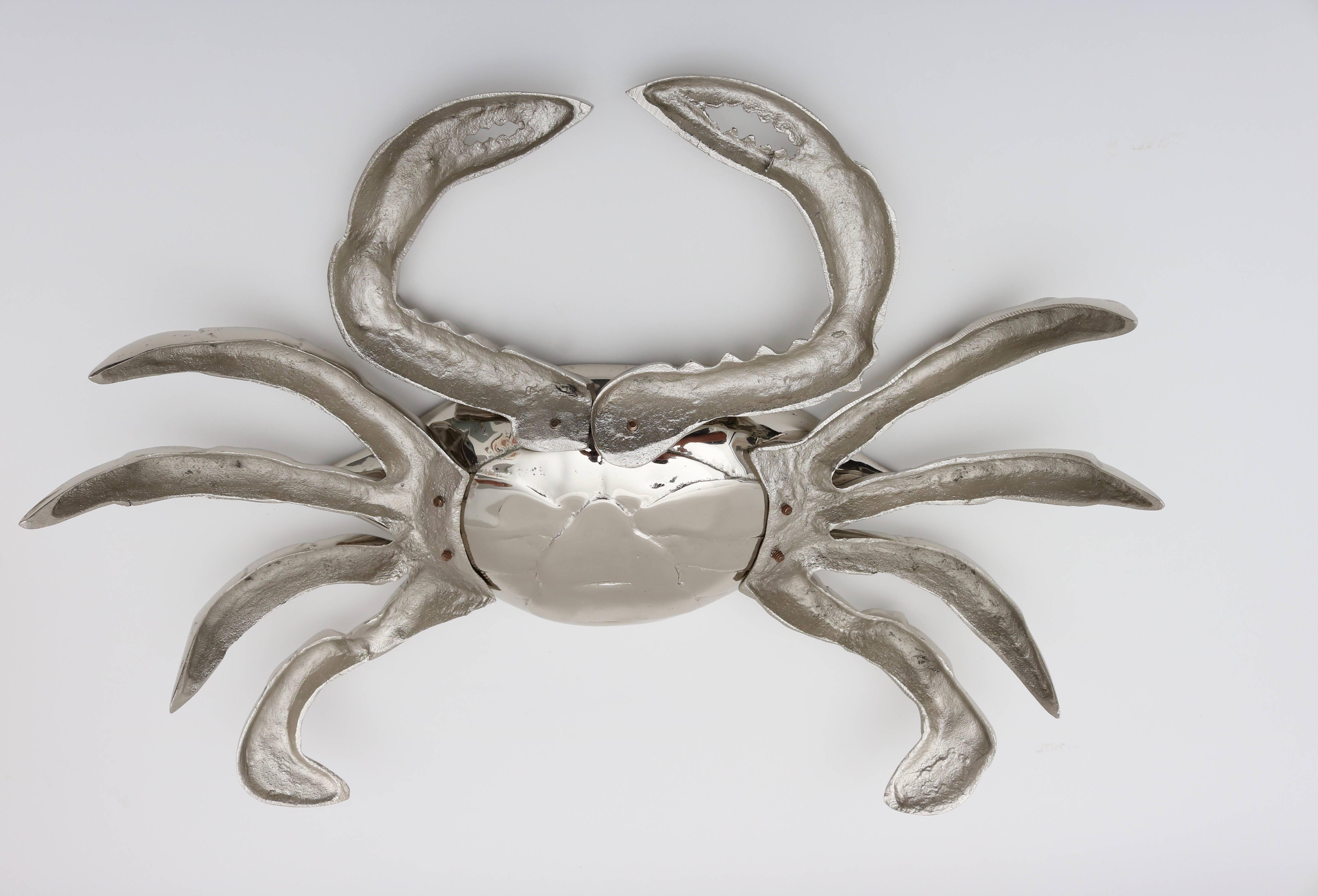 Bronze Nickle-Plated Life Size Crab-Form Lidded Dish by Angel & Zevallos