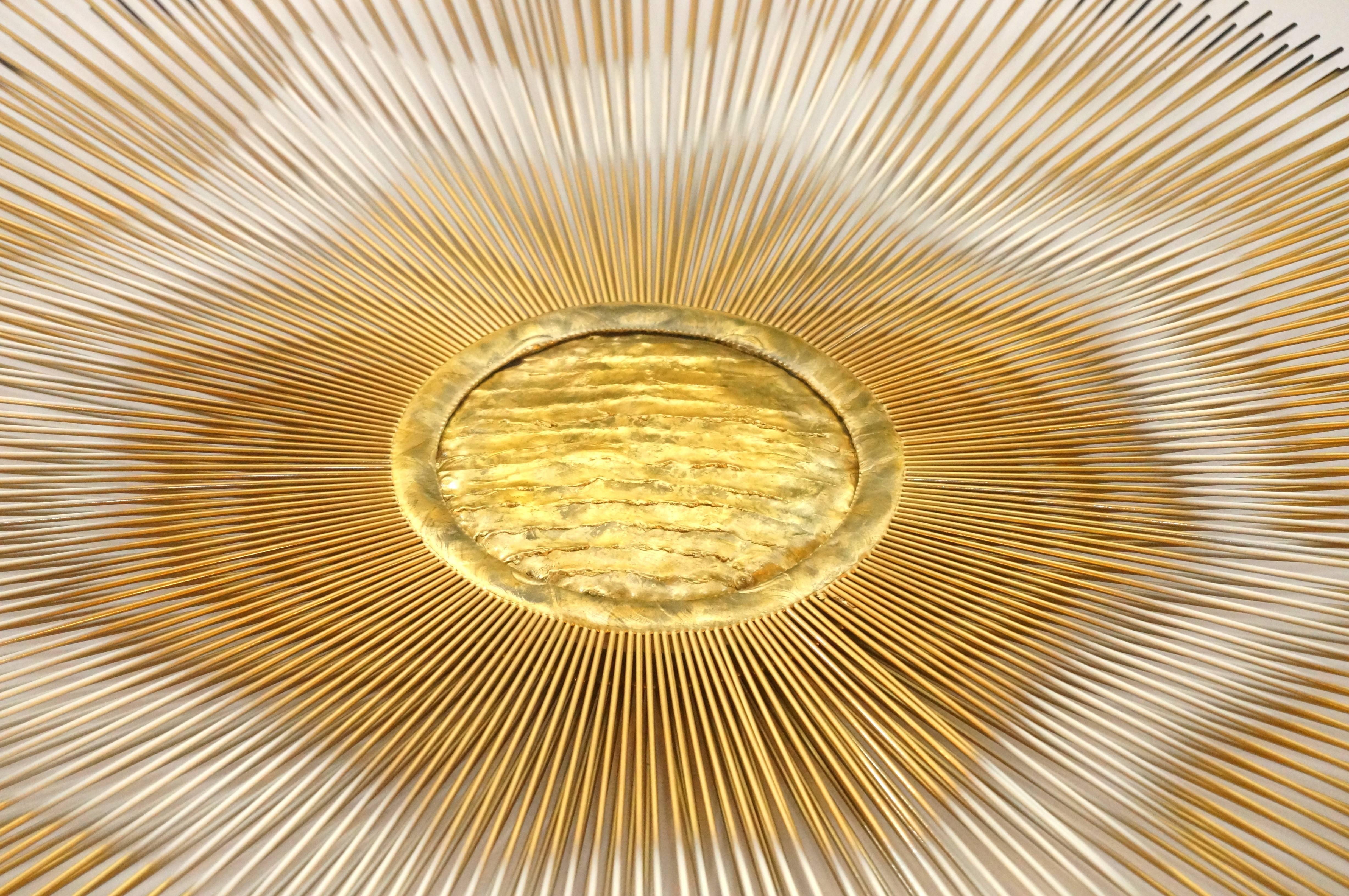 American Curtis Jere Wall-Mount Sunburst Sculpture in Burnished Gold, Brass and Copper