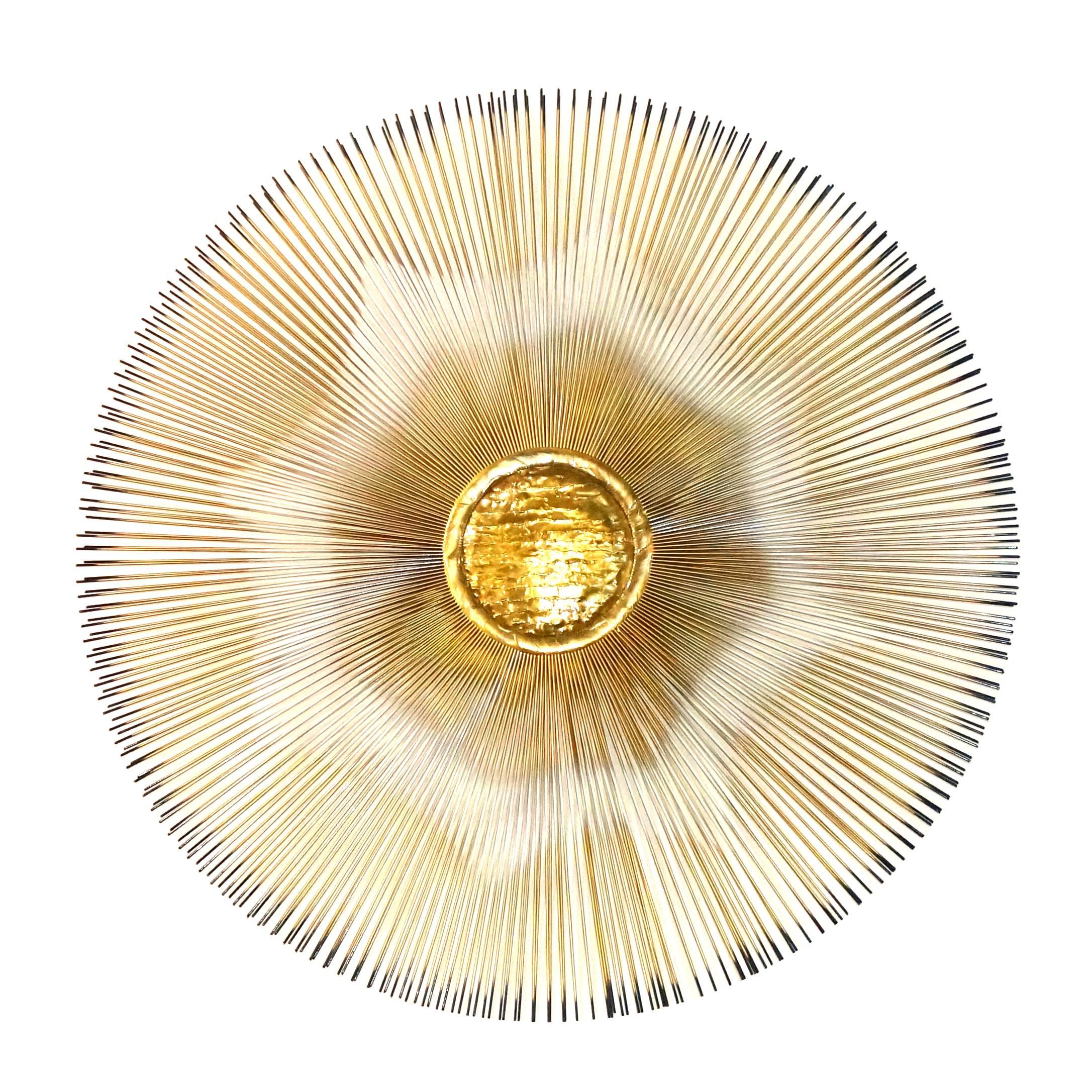 Curtis Jere Wall-Mount Sunburst Sculpture in Burnished Gold, Brass and Copper