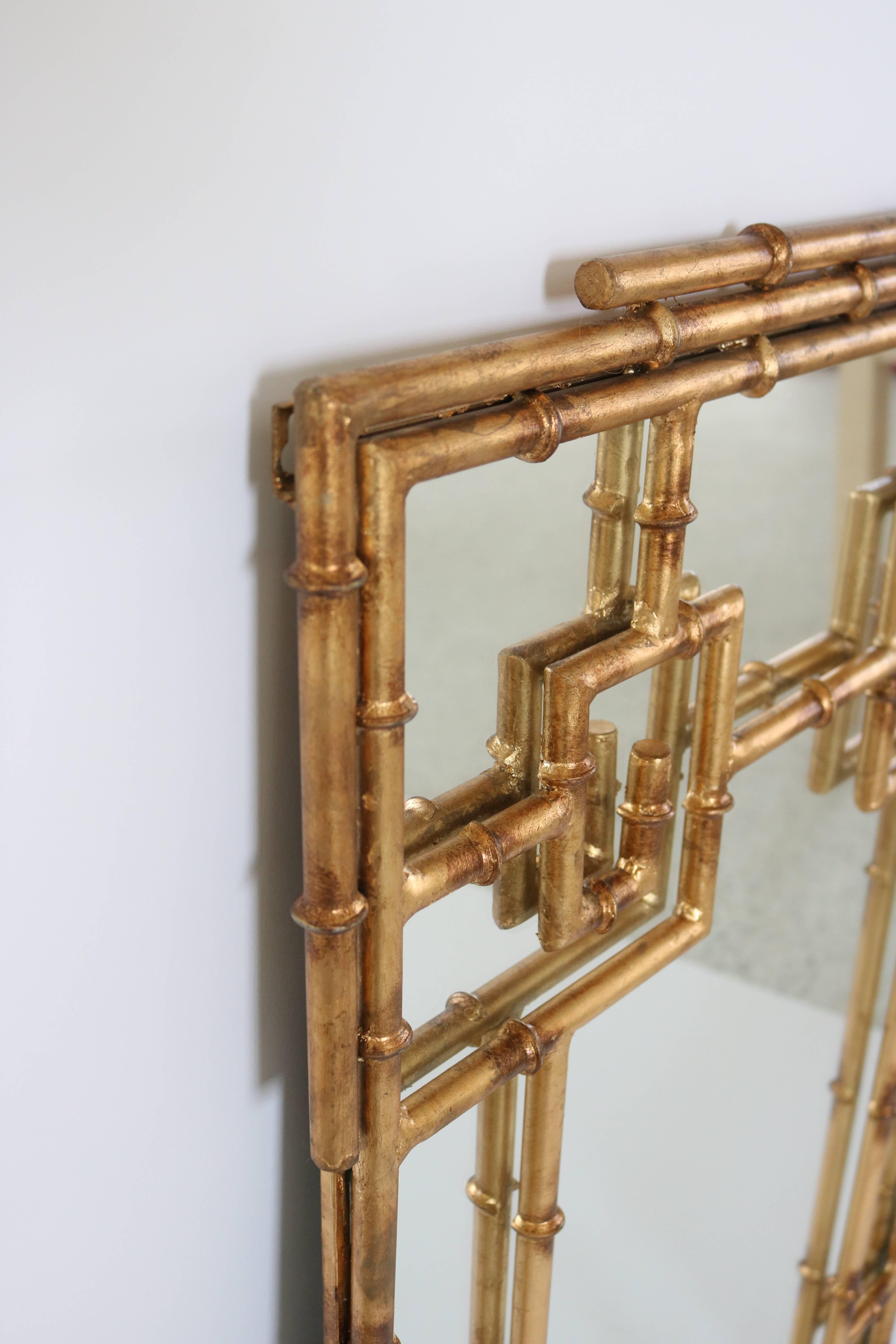 Hollywood Regency Style Gilt-Gold Metal, Faux Bamboo Mirror 1