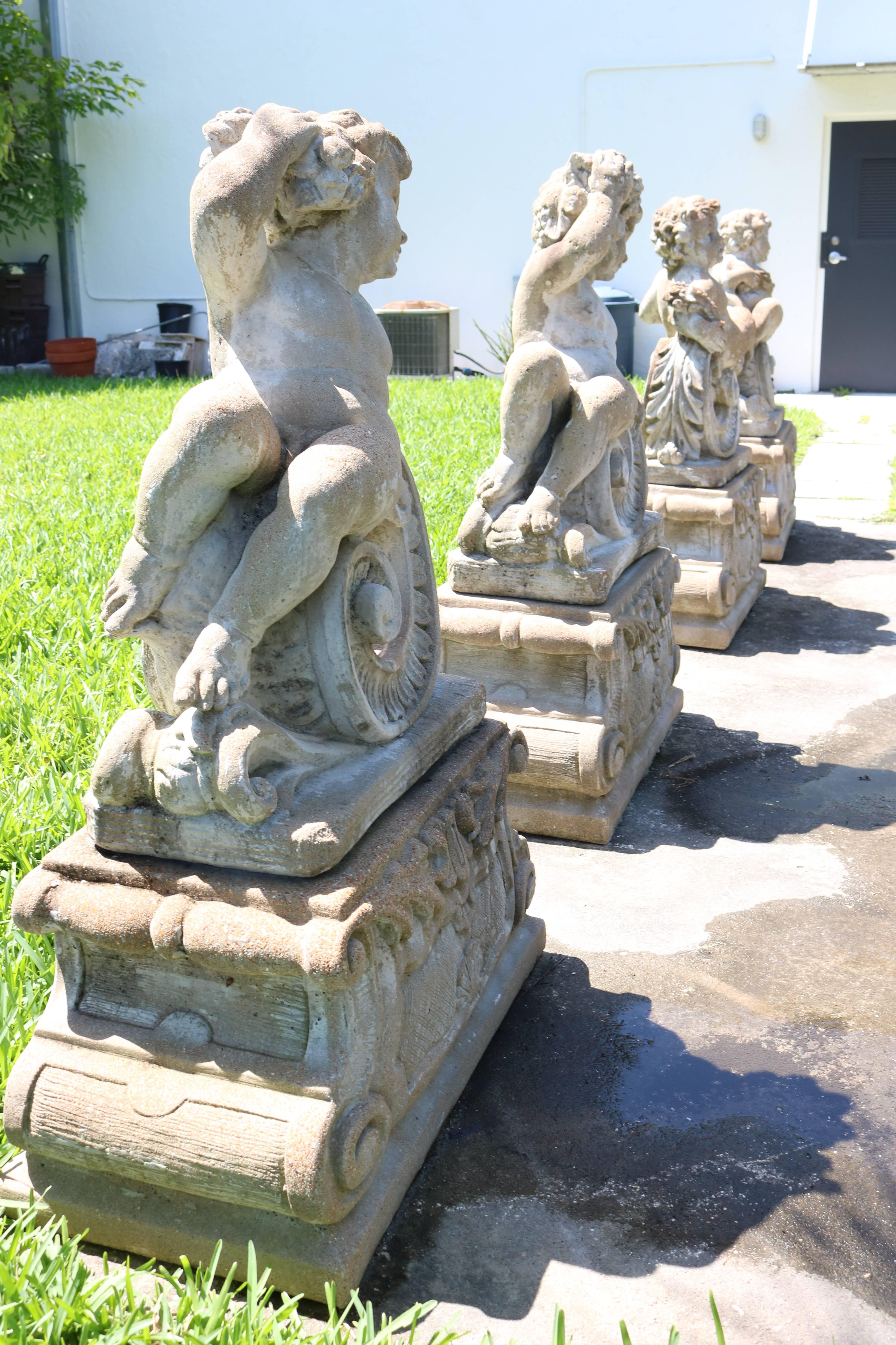 American  Louis XV Style Concrete Garden Sculptures of the Four Seasons