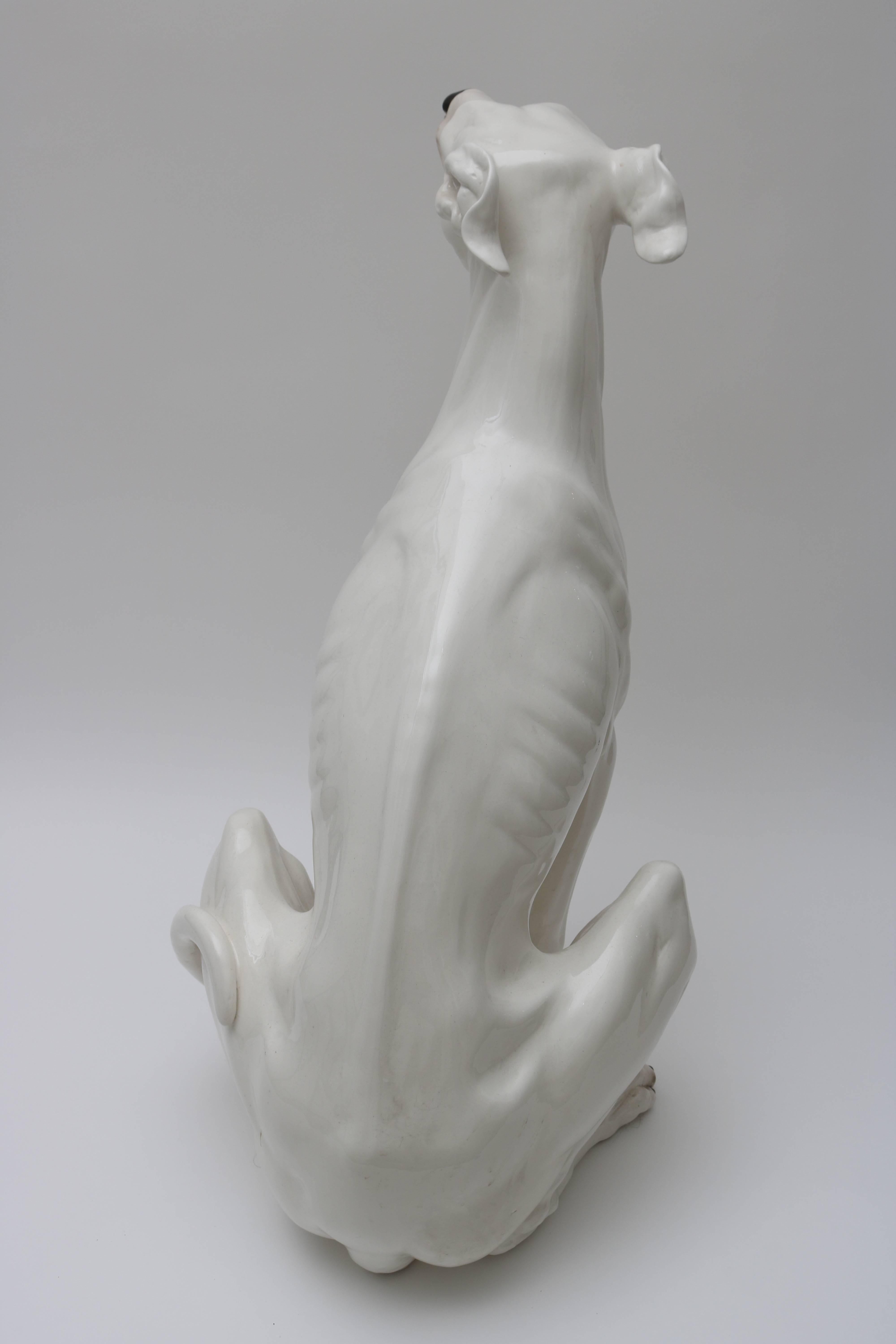 20th Century Lifesize Italian Glazed Ceramic Grey Hound Sculpture