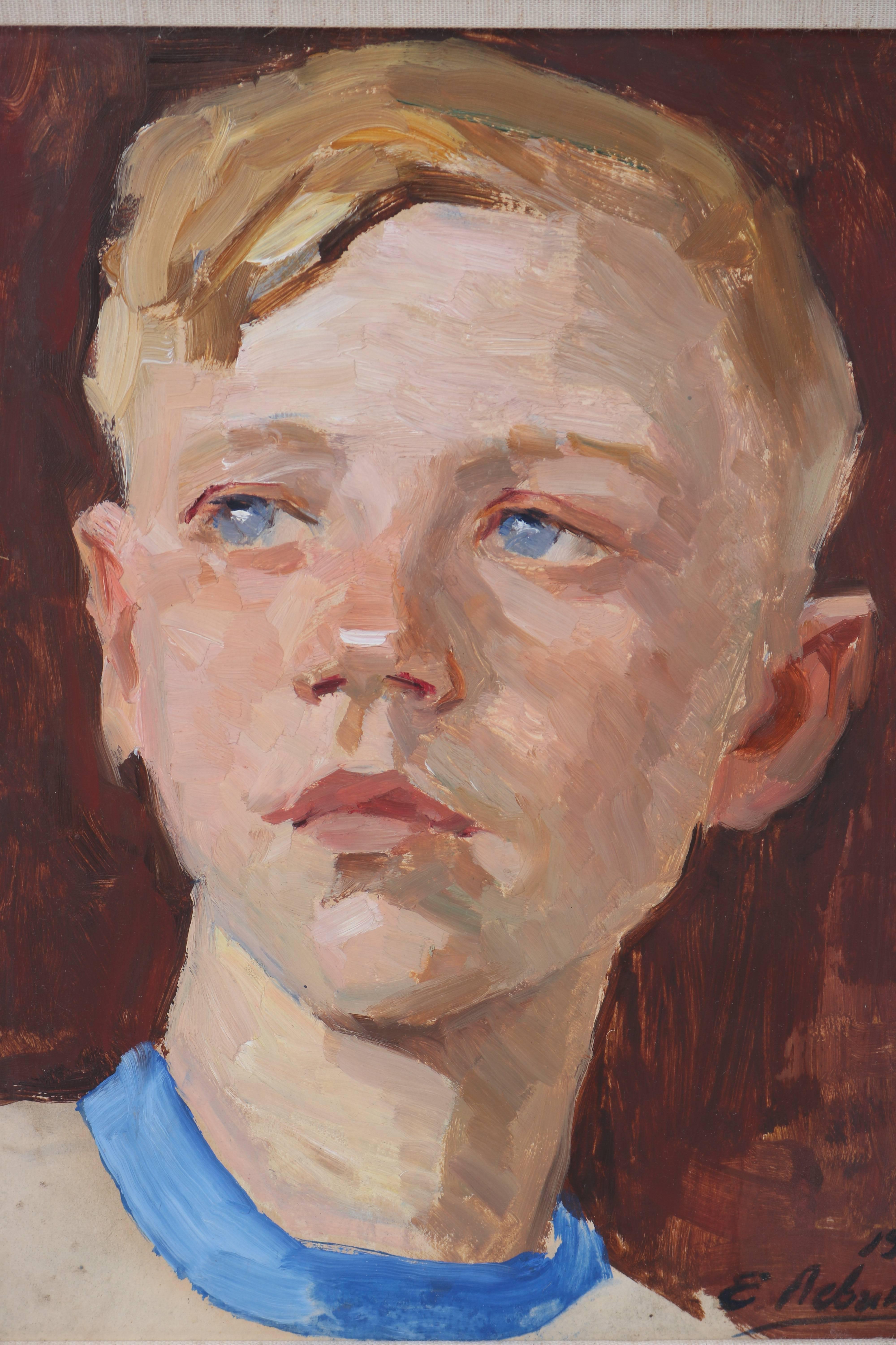 This beautiful painting of a your boy dates from 1958 and was originally purchased at the Roy Miles Gallery in London, sometime in the 1980s.

We have another painting of a young girl in a very similar frame that came from the same estate and most