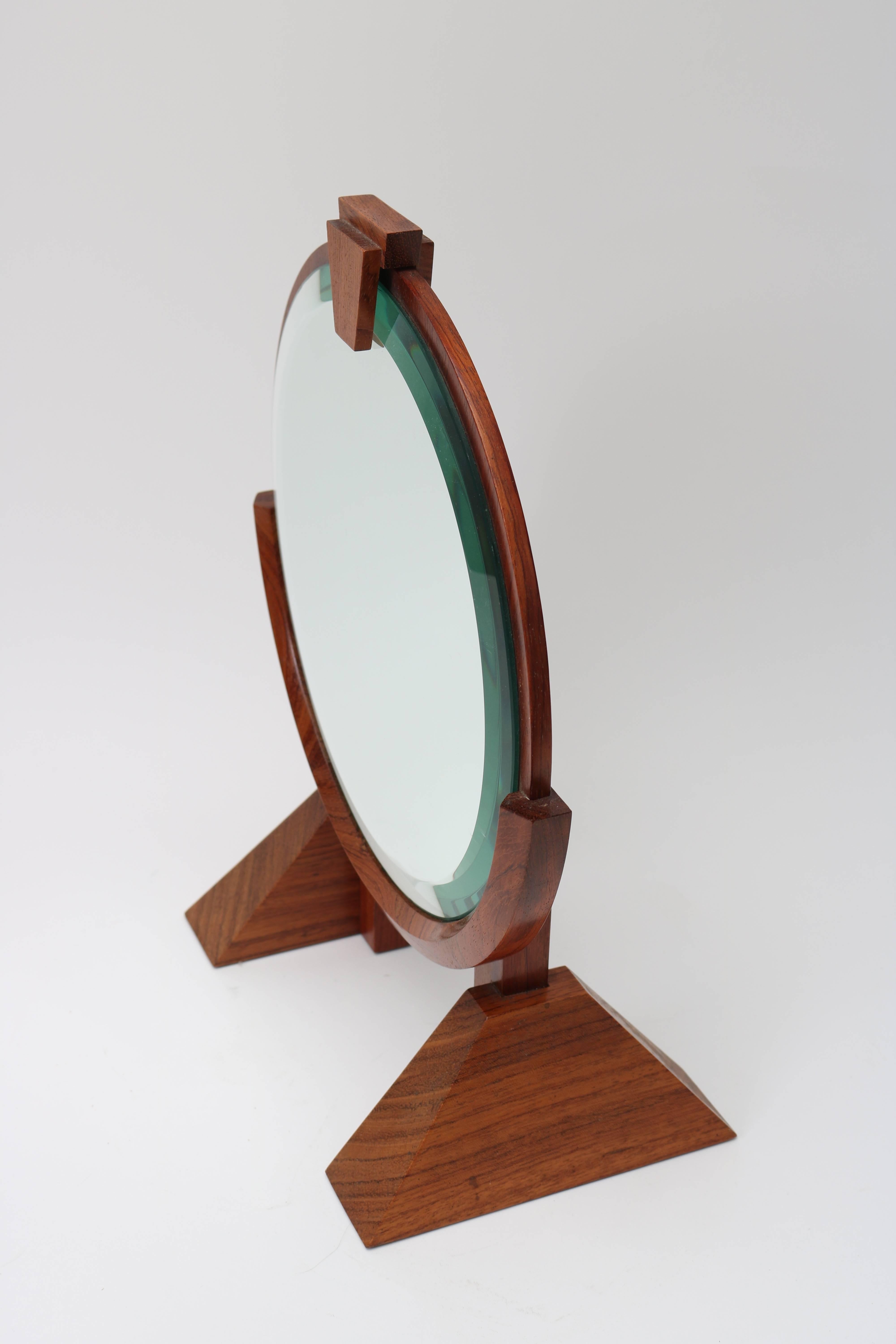 Mid-Century Modern VanityTable Mirror in Mahogany, Walnut and Brass