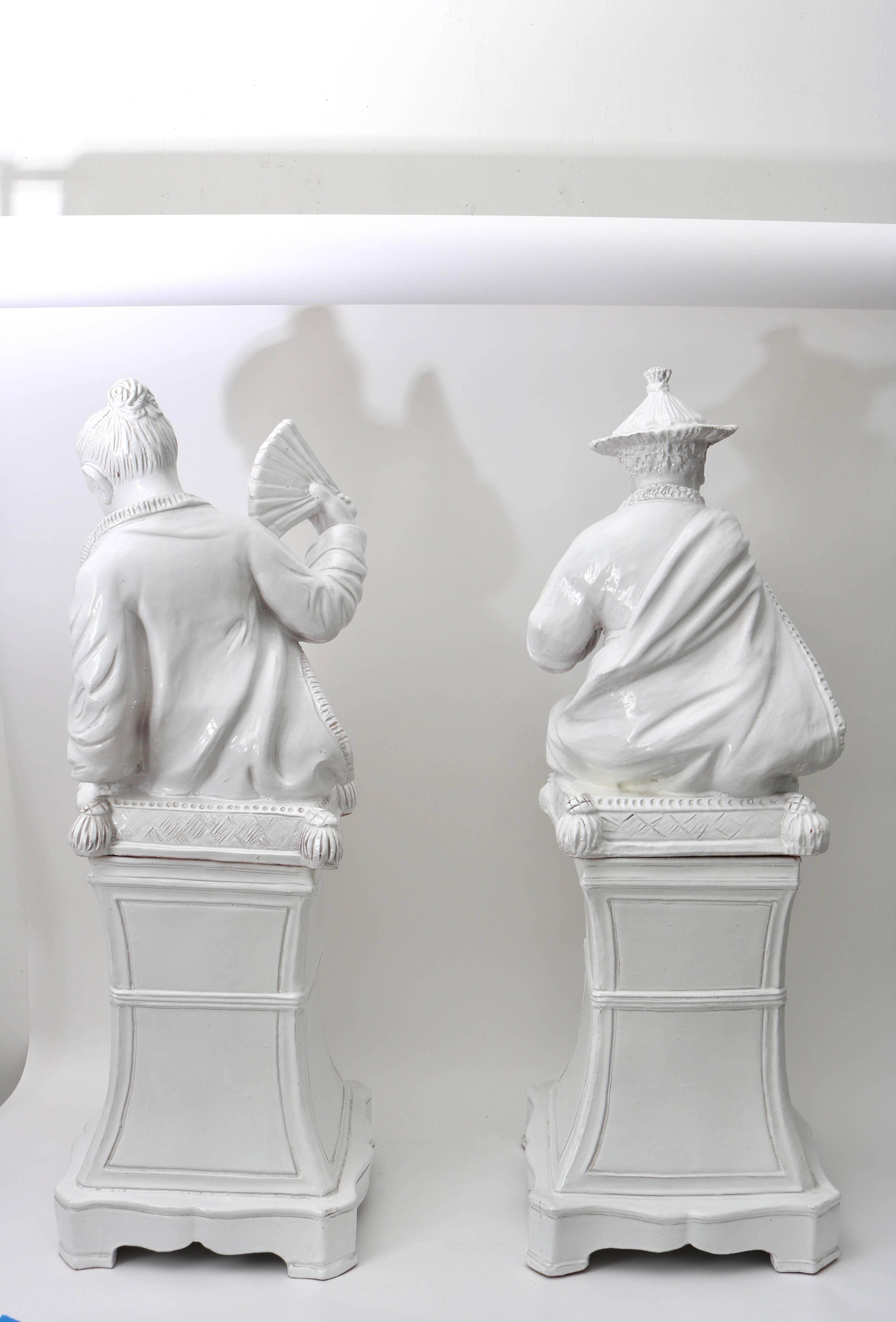  Set of Two Italian Glazed Terra Cotta Mandarin Chinese Figures 3
