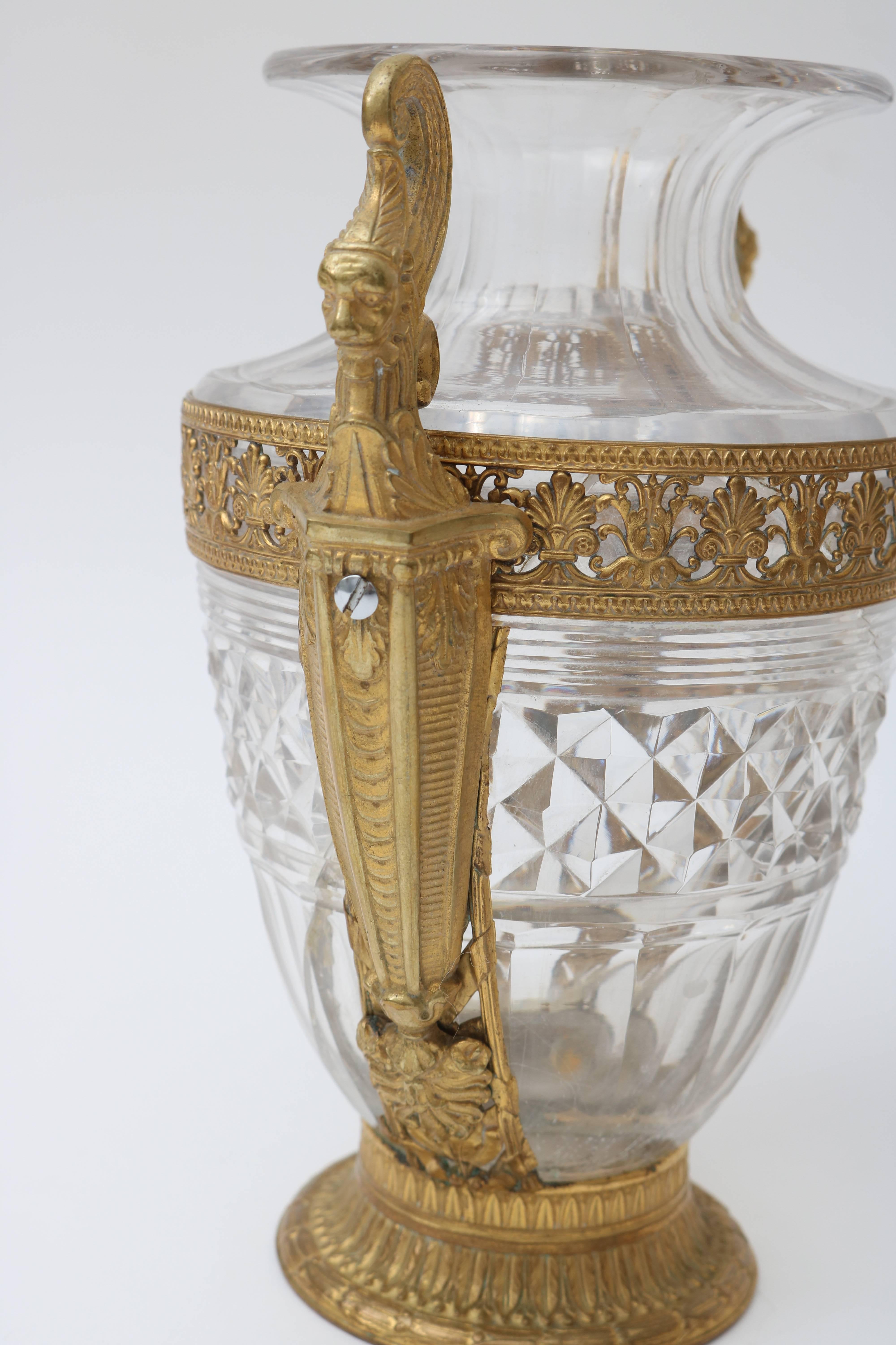  French Empire Style Bronze and Crystal Vases For Sale 4