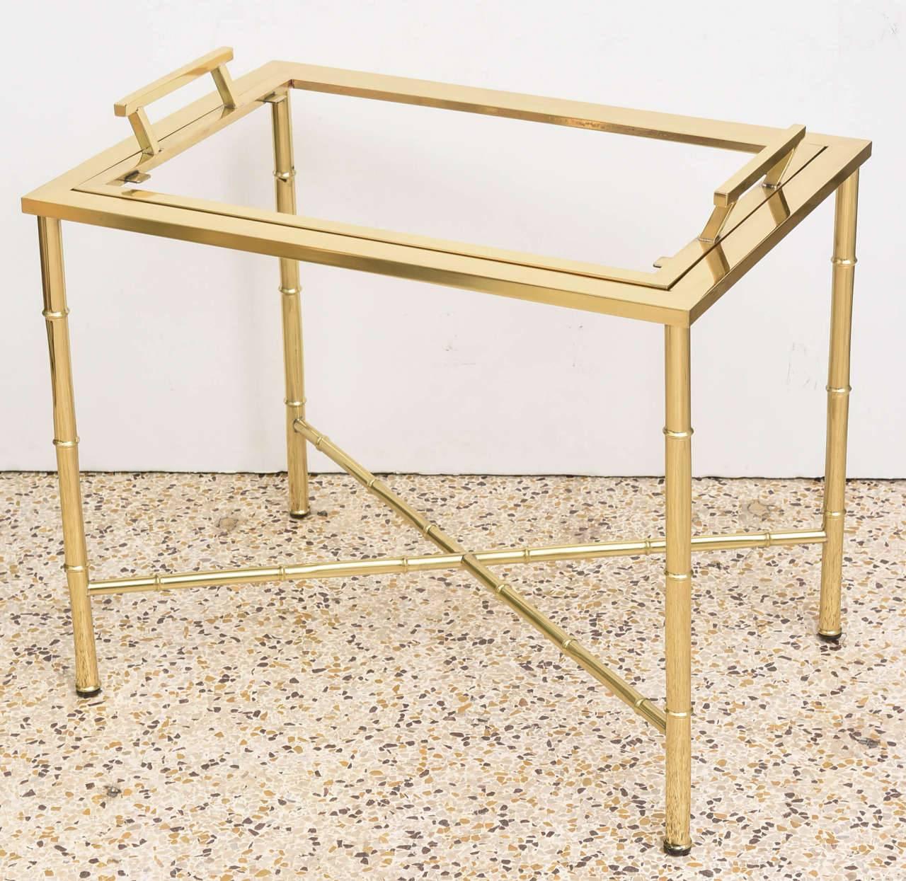 Polished Brass Faux Bamboo Tray Table 2