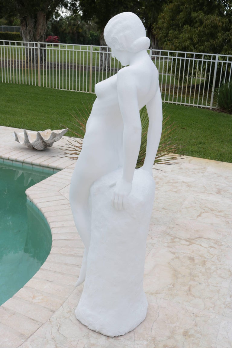 Art Deco Sculpture "Lilly", White Marble Concrete Composition by Robert