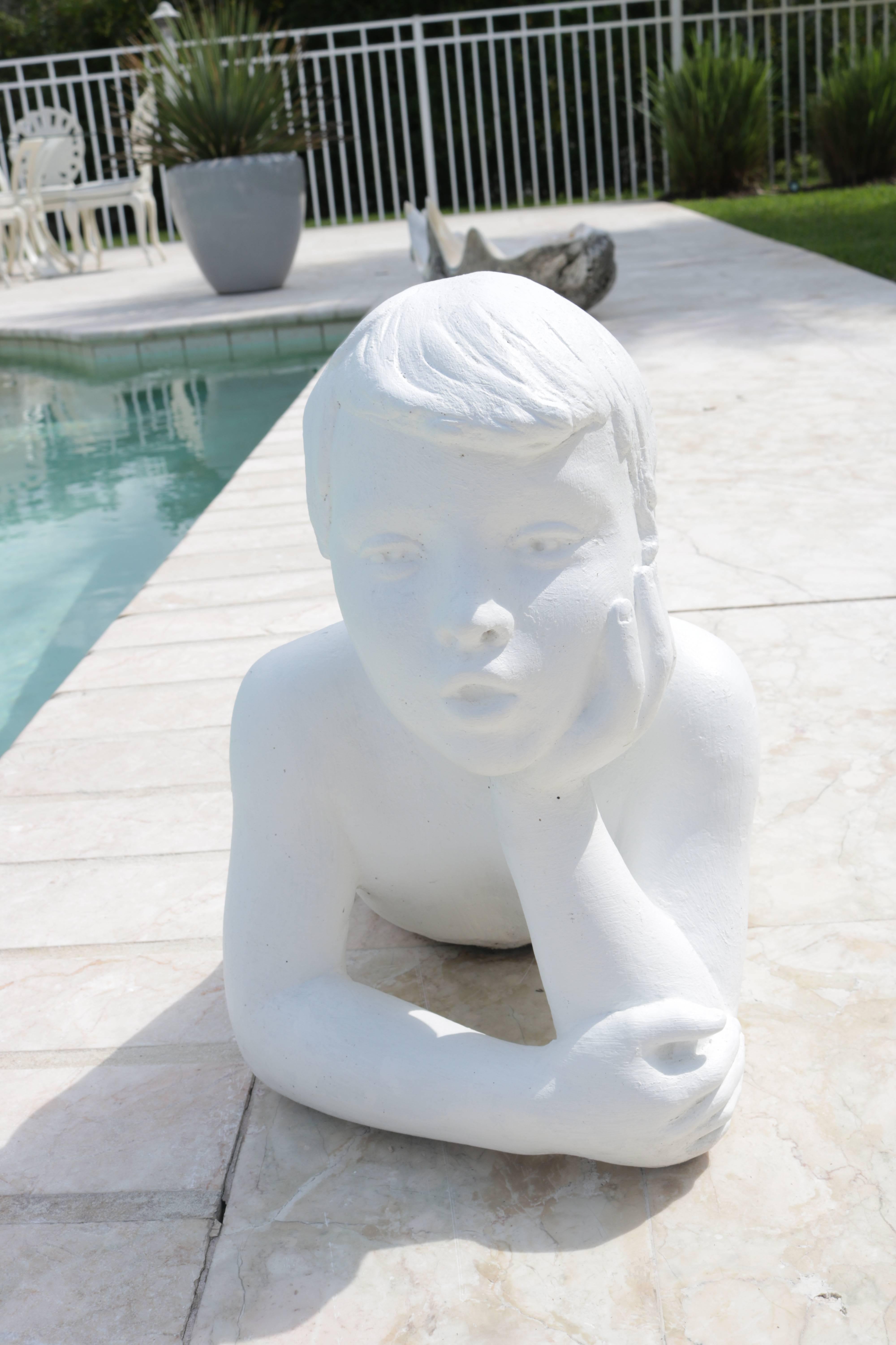 Mid-Century Modern Mid Century, Reclining Nude Male Sculpture in a White Marble Concrete Compositio