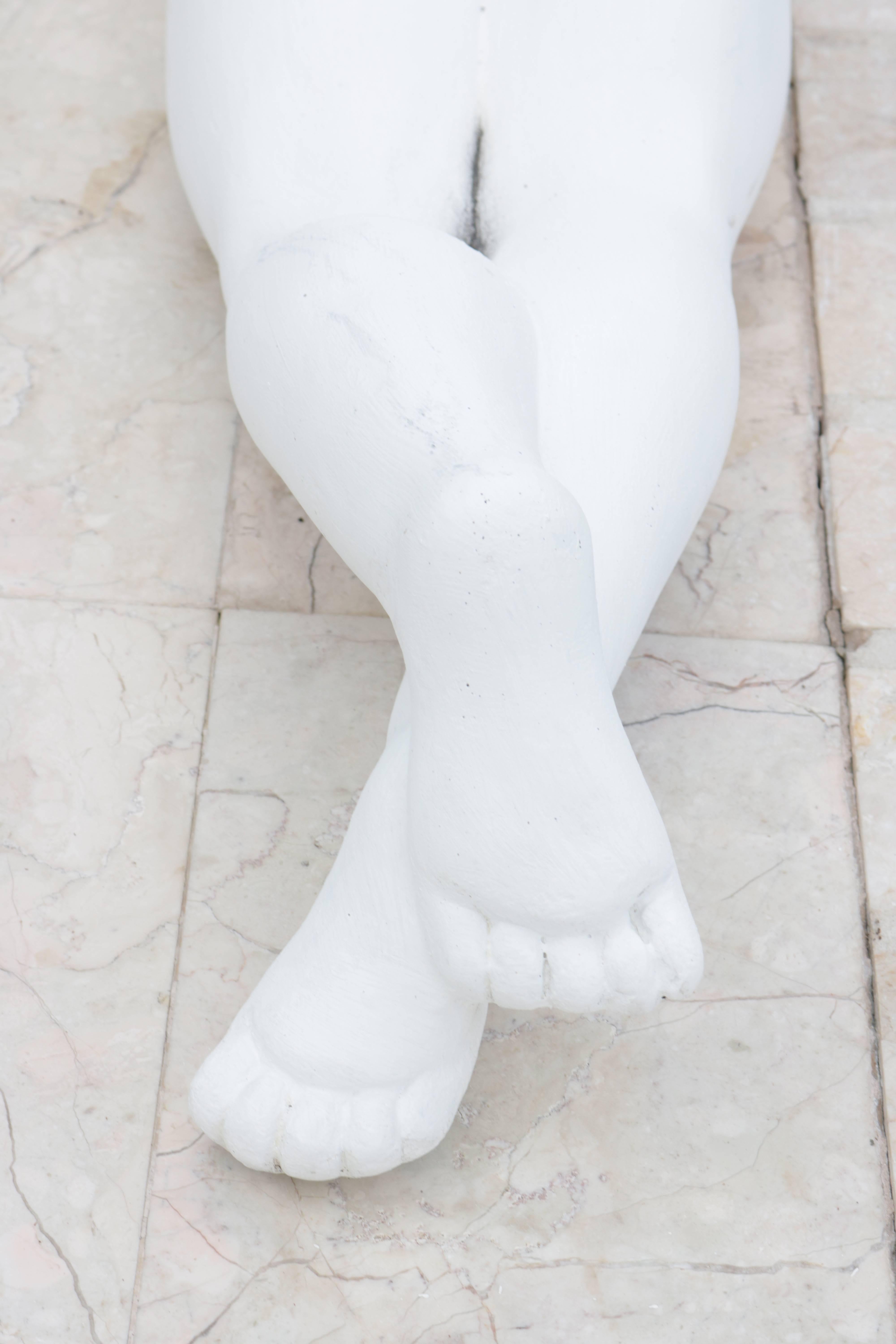 American Mid Century, Reclining Nude Male Sculpture in a White Marble Concrete Compositio