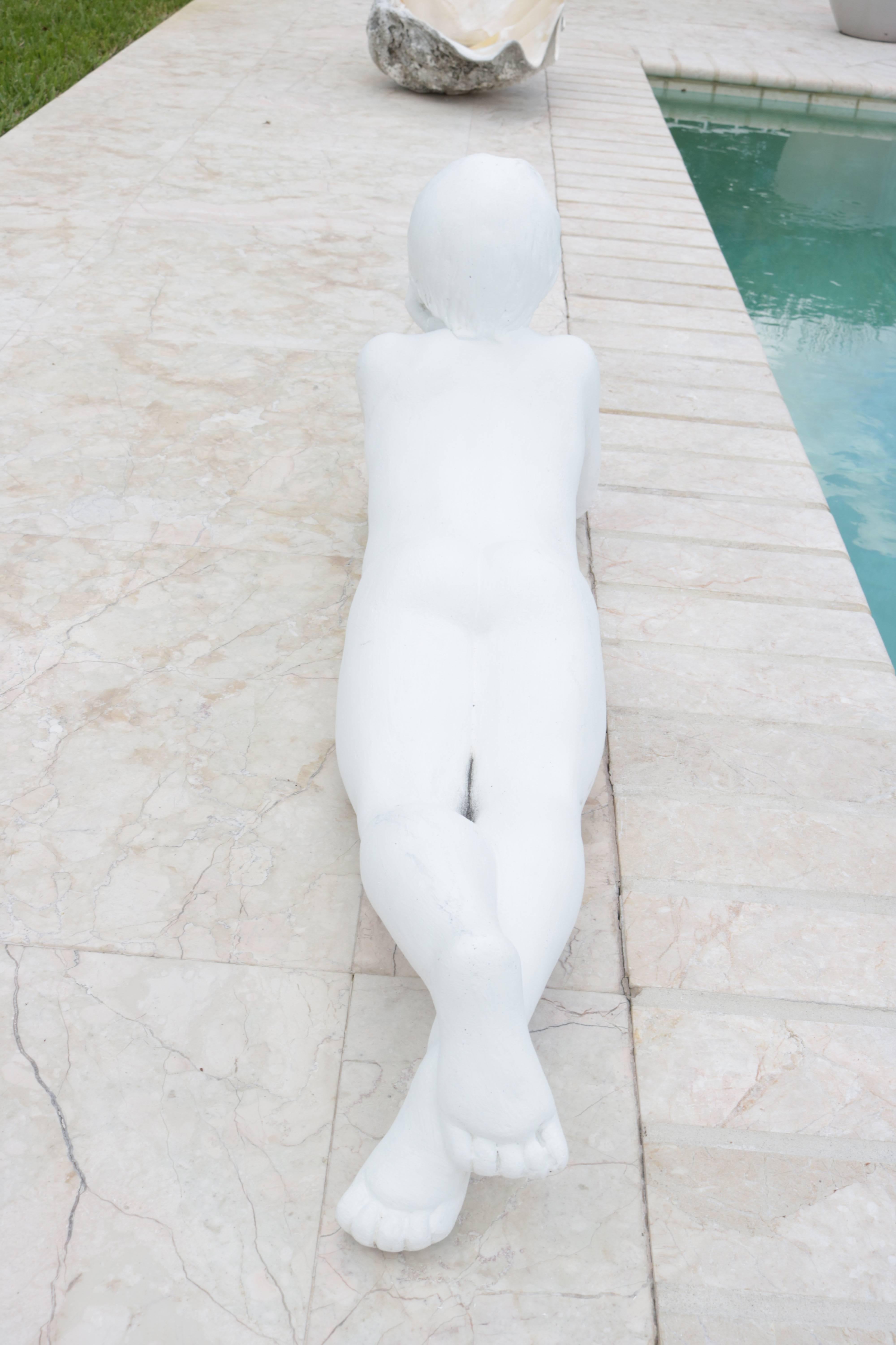 Mid Century, Reclining Nude Male Sculpture in a White Marble Concrete Compositio In Good Condition In West Palm Beach, FL