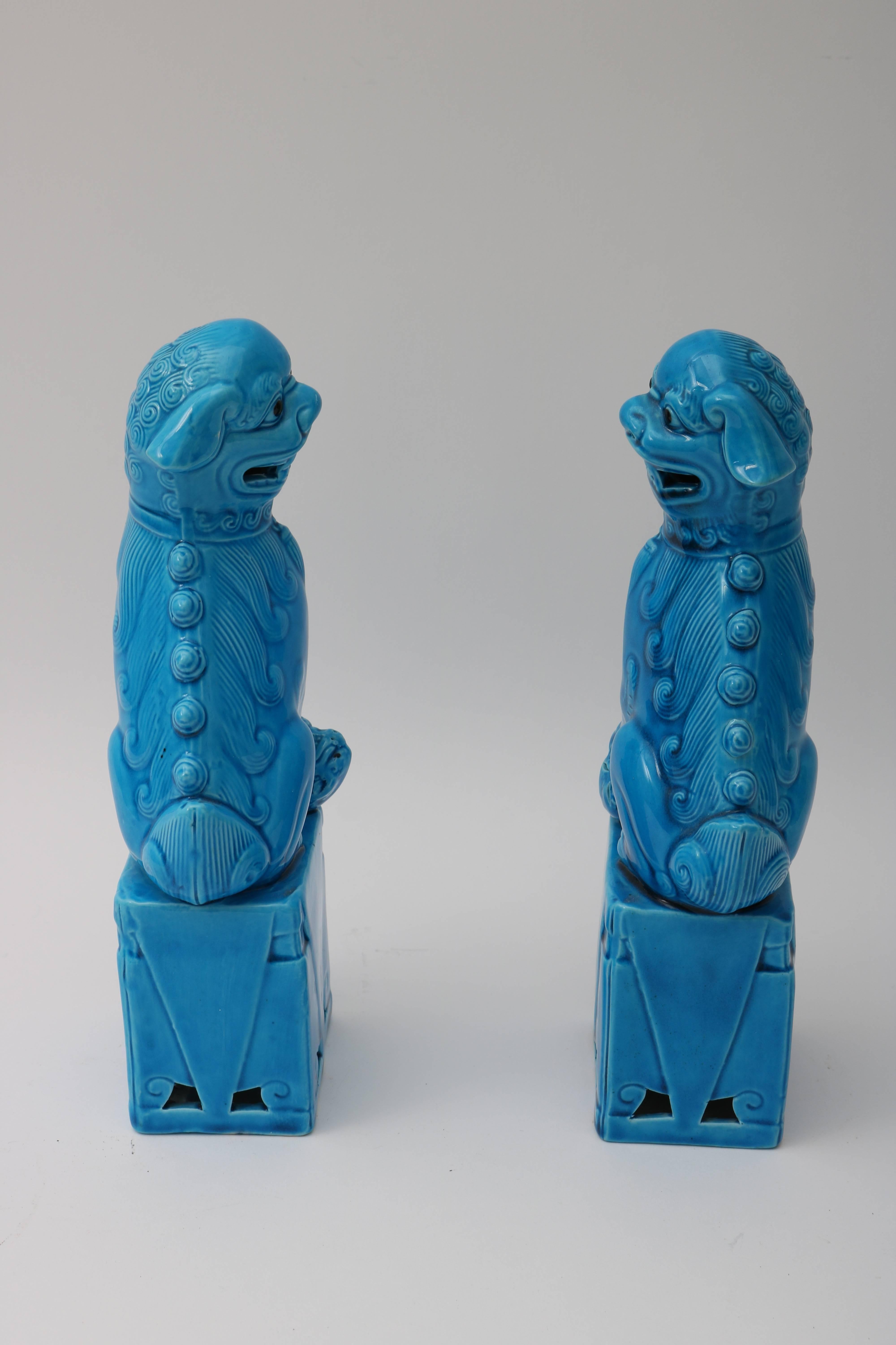 Details about   Chinese Old Pair Marked Blue Glaze Porcelain Foo Dogs Statues 