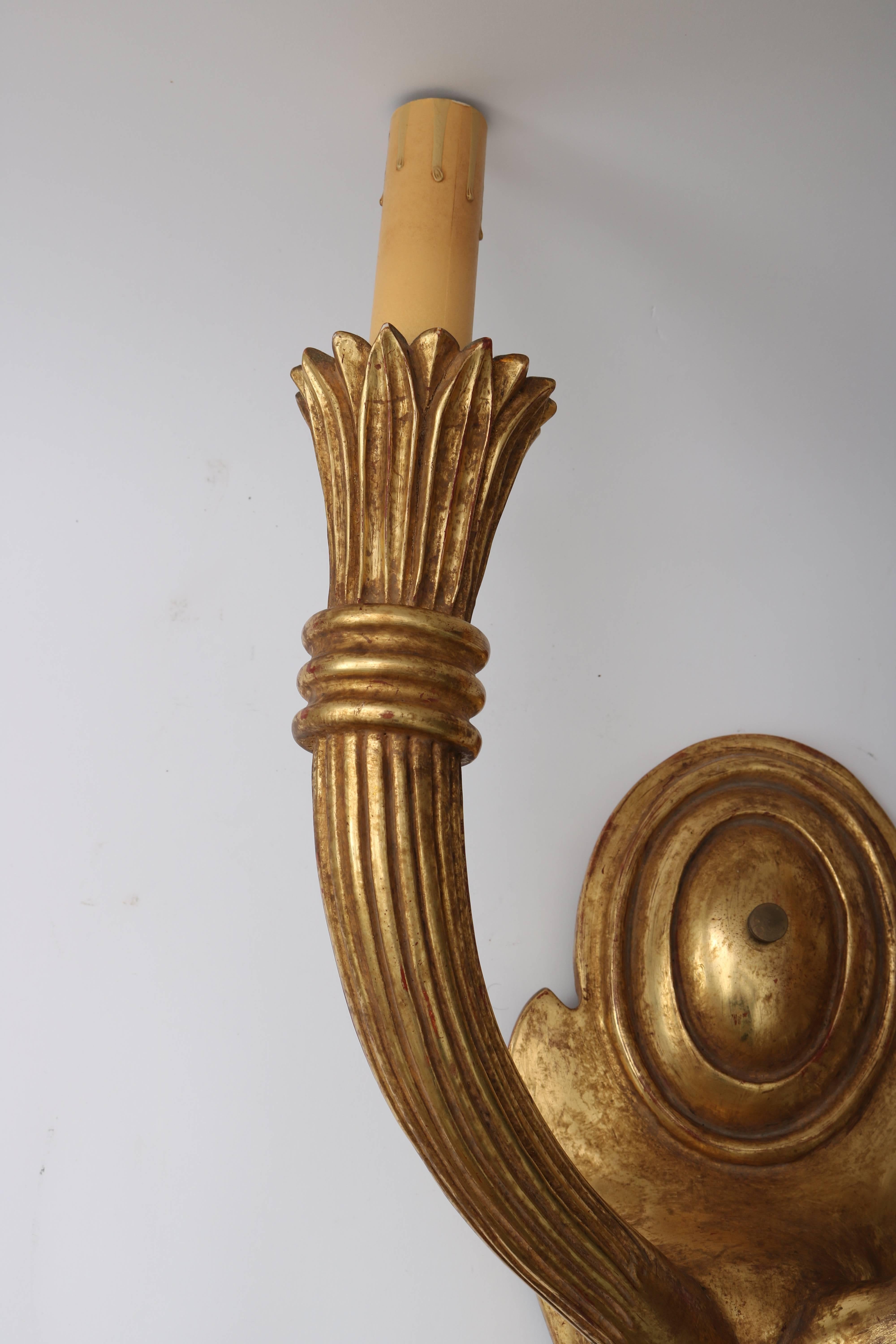 20th Century Pair of Italian, Gold Leafed, Wall Sconces