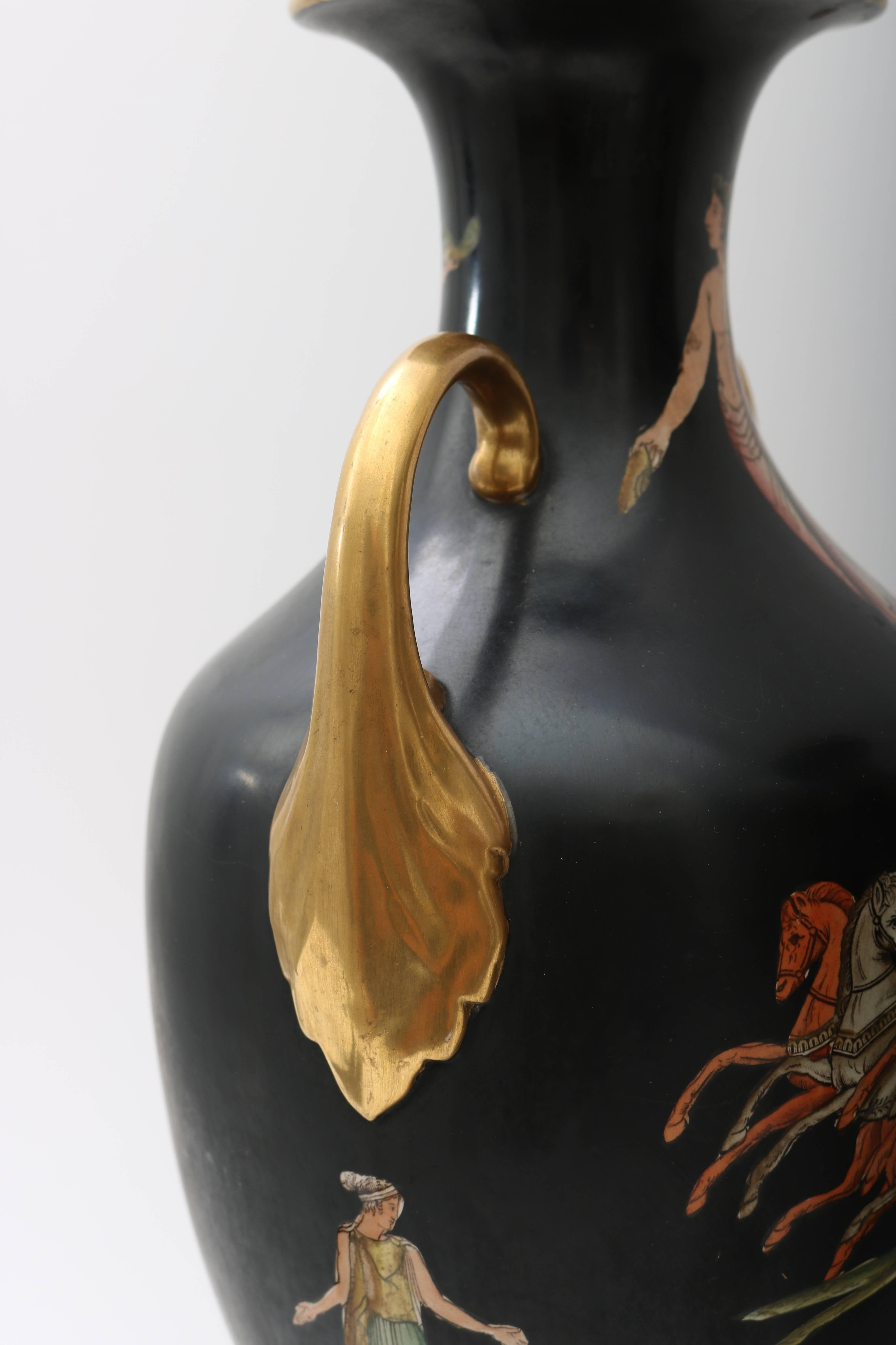 Pair of 19th Century Neo-Classical Grand Tour Porcelain Vases in Black  3