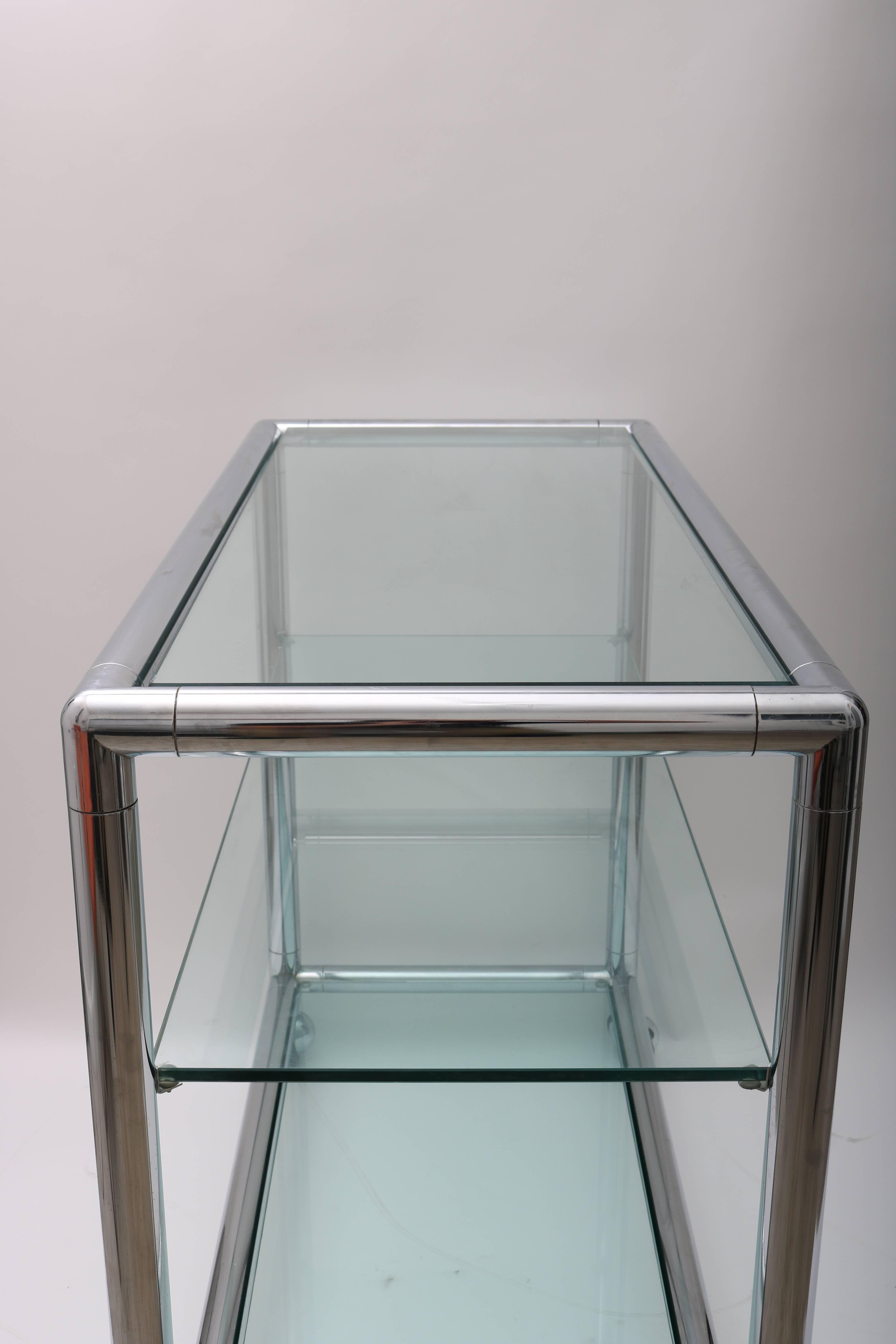 Three-Tiered Polished Chrome and Glass Bar Cart, Attributed to Pace Furniture 3