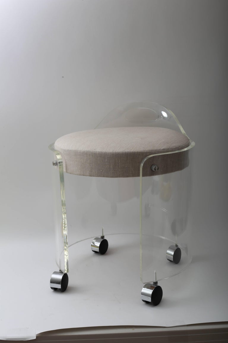 Round Lucite Vanity Stool on Casters For Sale at 1stDibs vanity stool with casters