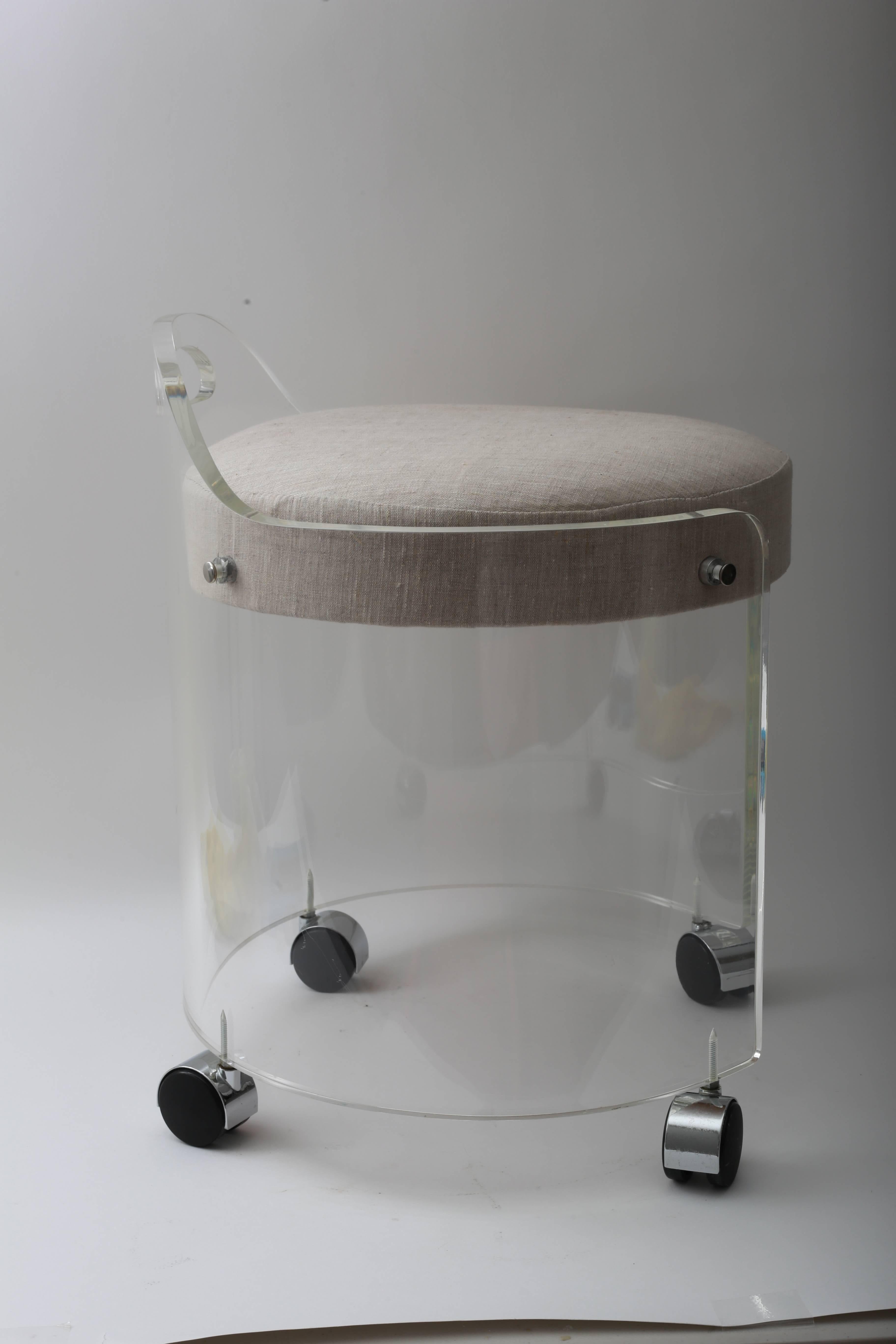 American  Round Lucite Vanity Stool on Casters