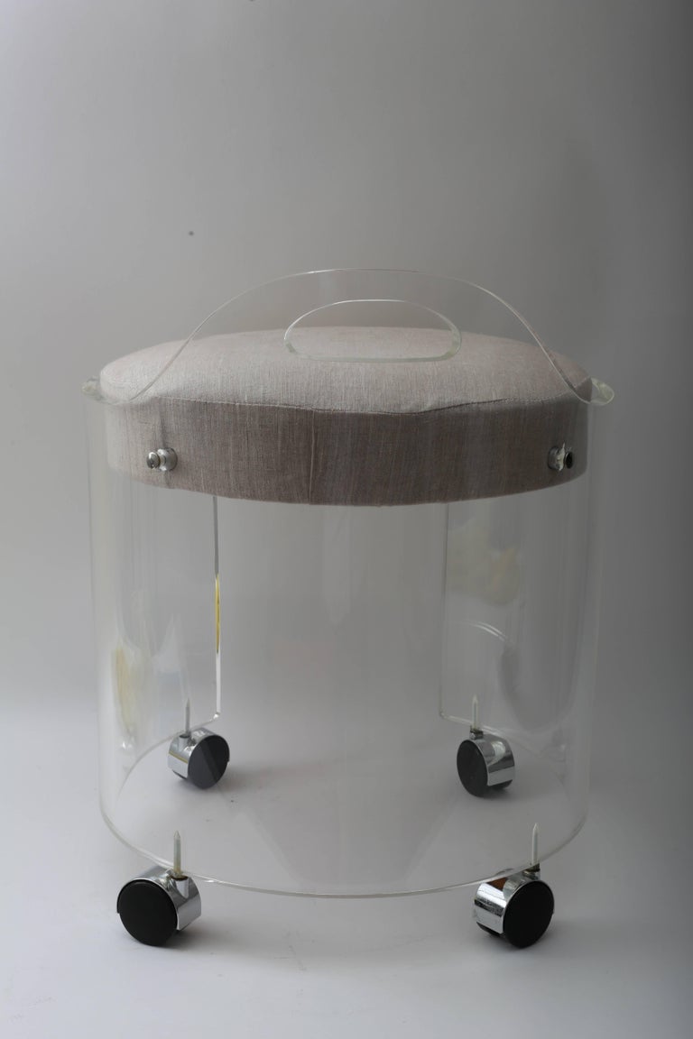 Round Lucite Vanity Stool on Casters For Sale at 1stDibs vanity stool with casters