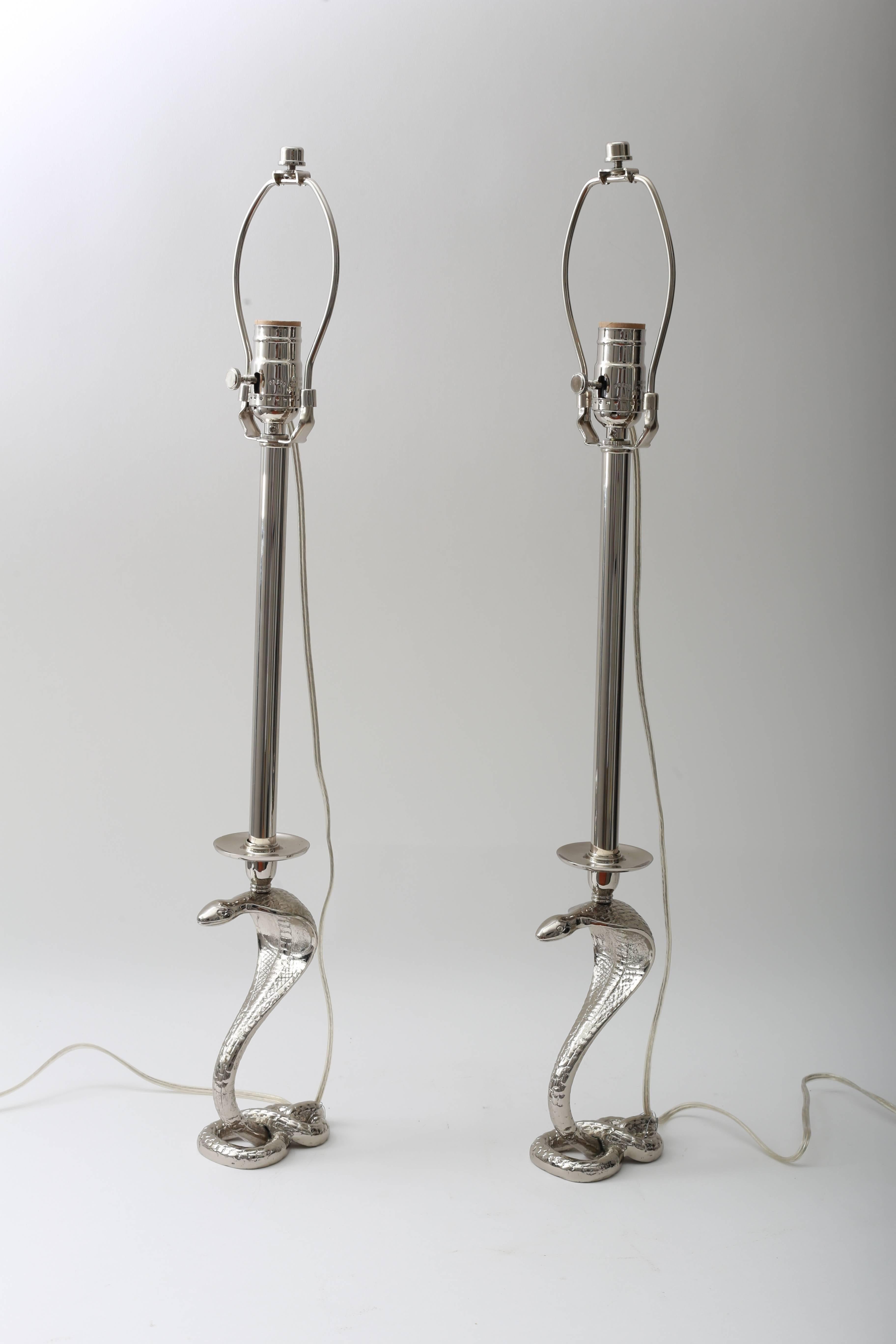 American Pair Cobra Table Lamps  For Sale