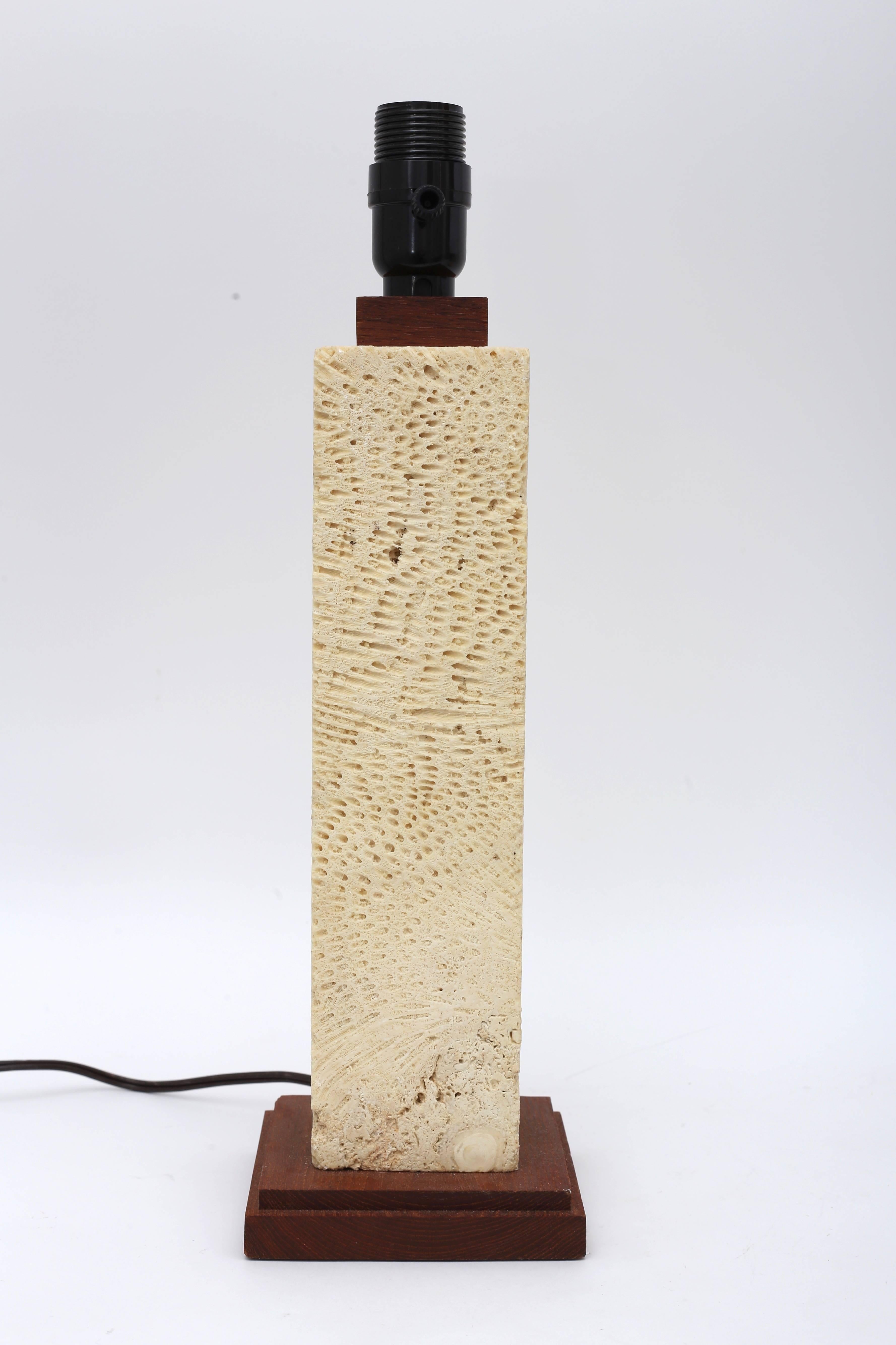 Pair of Coquina Stone and Teak Table Lamp 2