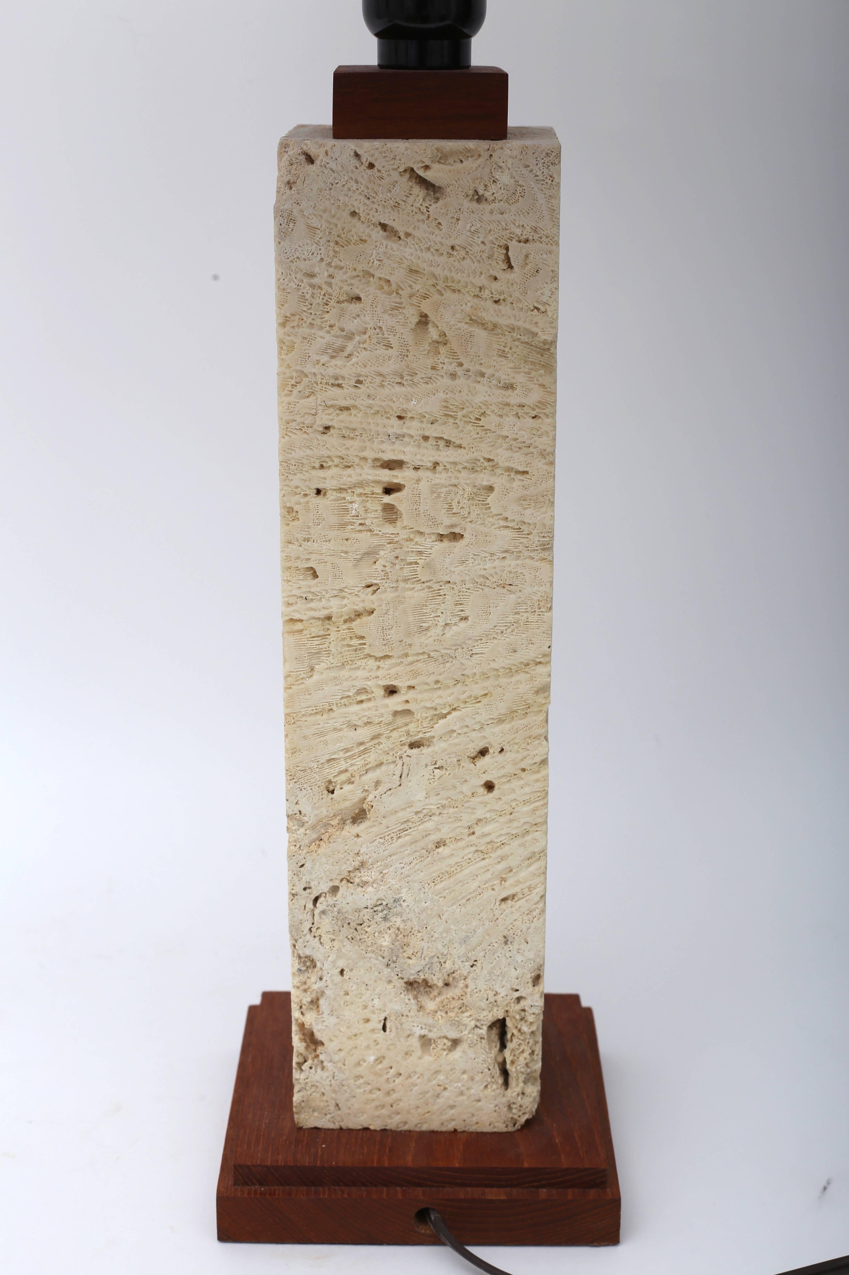 Pair of Coquina Stone and Teak Table Lamp 3