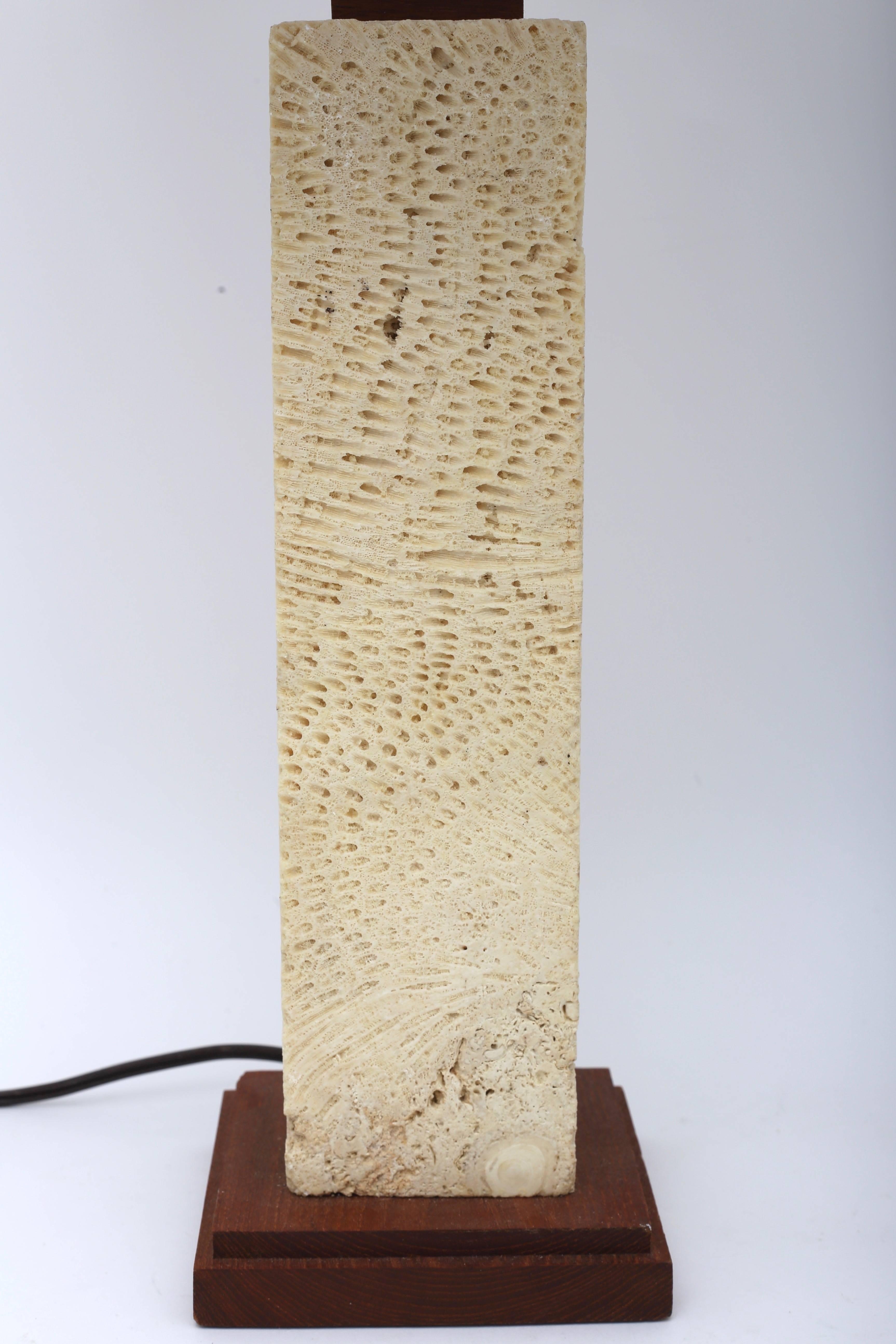 Pair of Coquina Stone and Teak Table Lamp 1