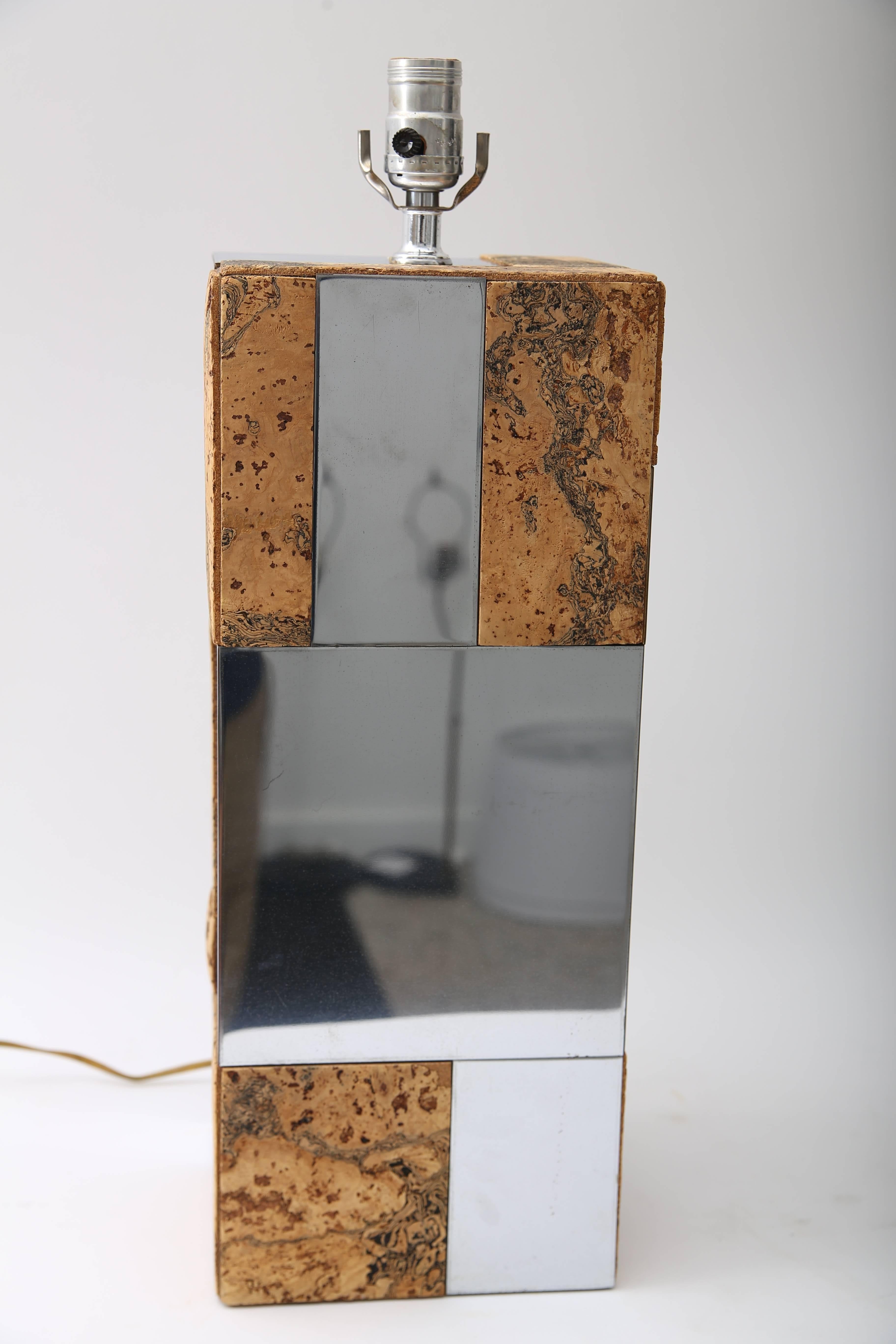 American 1970s Table Lamp in Polished Chrome and Cork