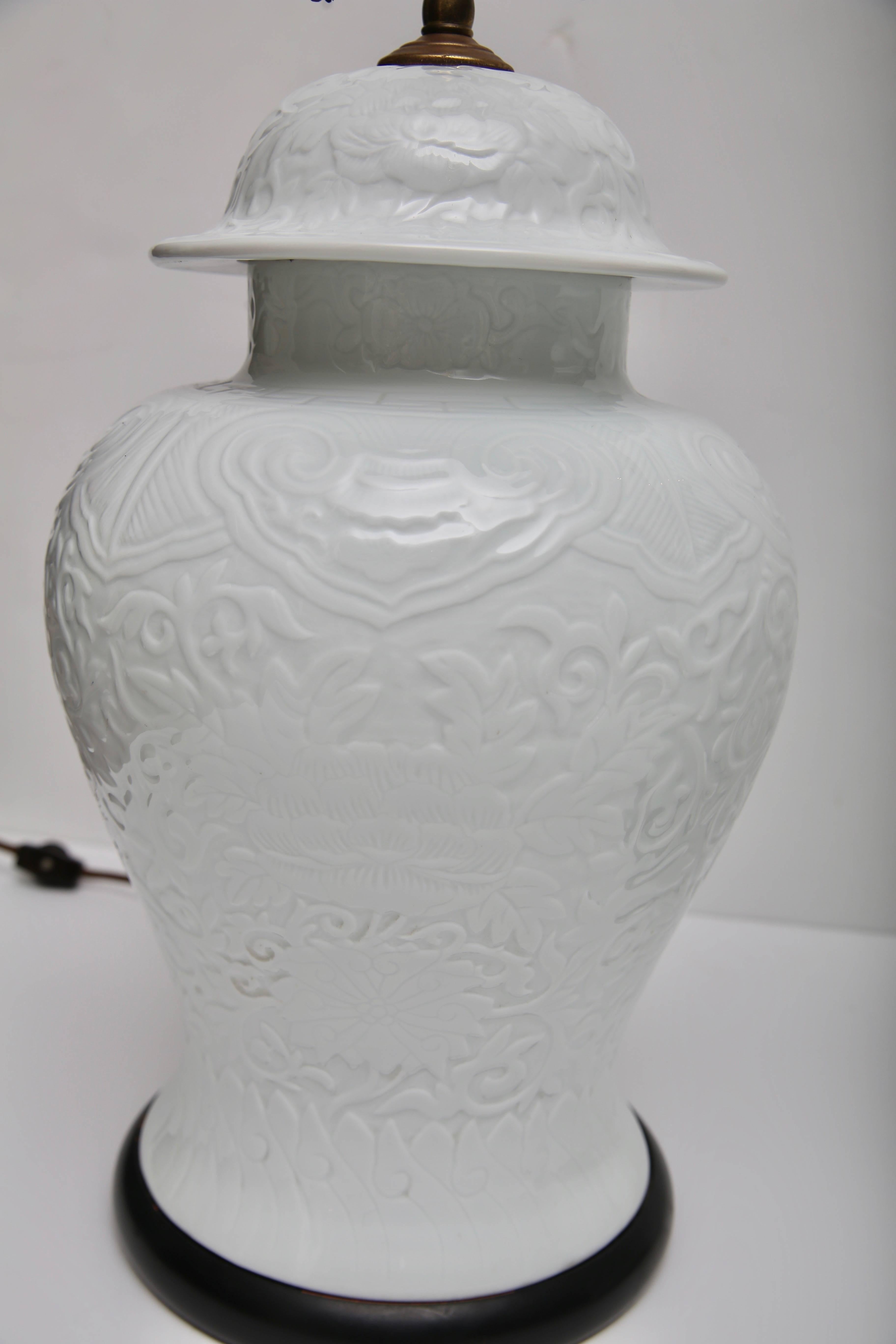 Ceramic Pair of White Chinese Ginger Jar's Mounted as Table Lamps