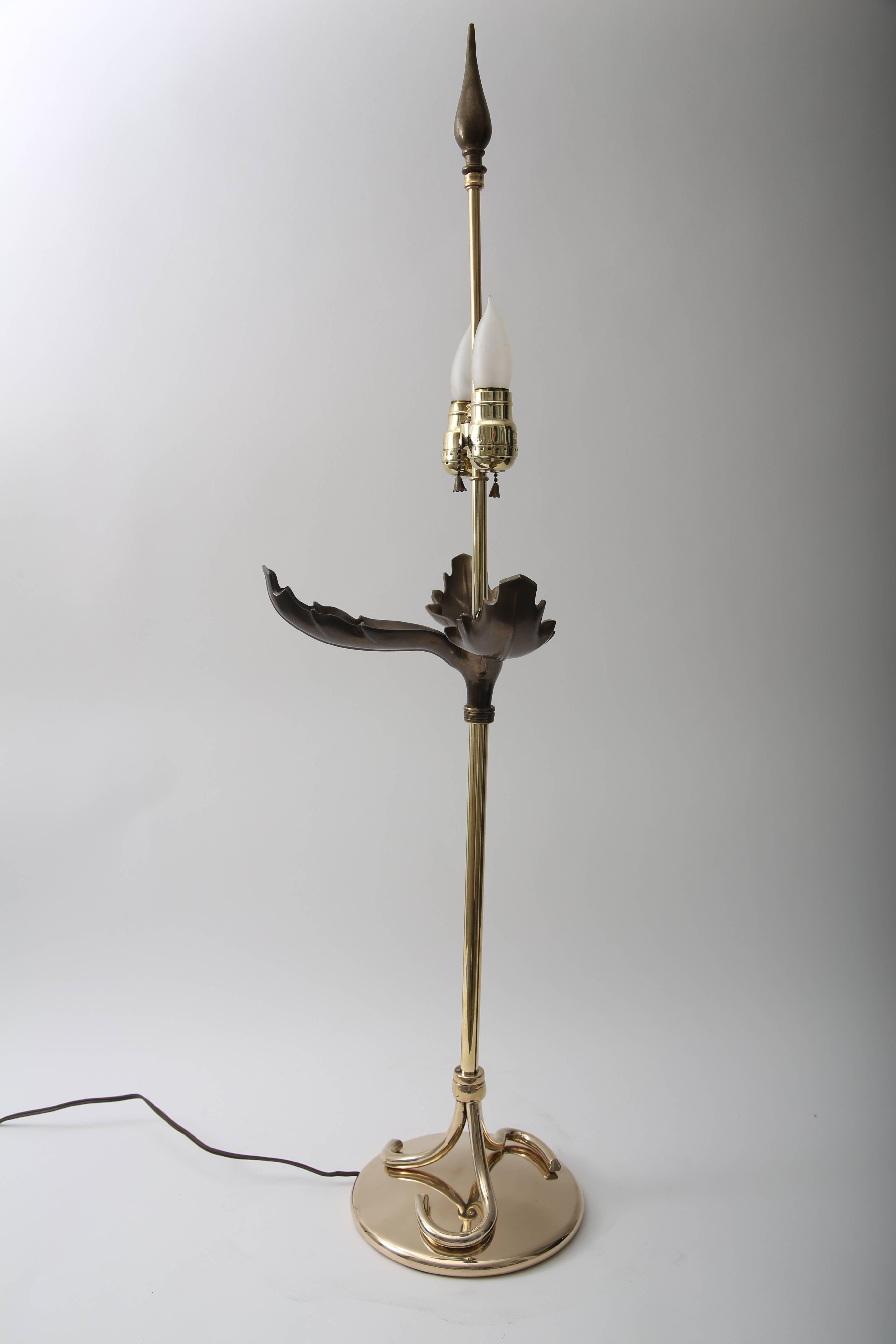 Organic Modern  Table Lamp in Polished and Antique Brass with a Mica Shade For Sale