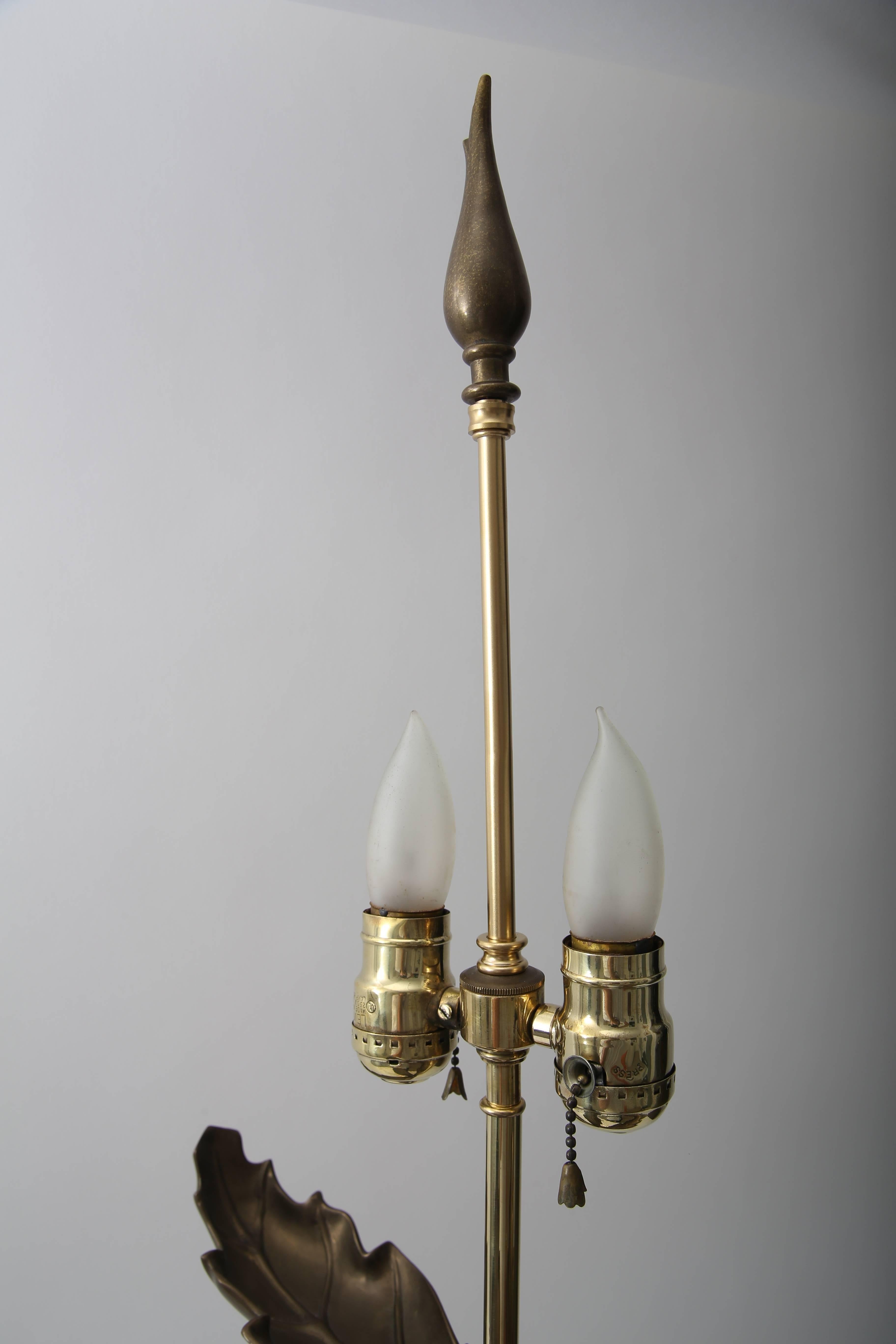  Table Lamp in Polished and Antique Brass with a Mica Shade For Sale 1