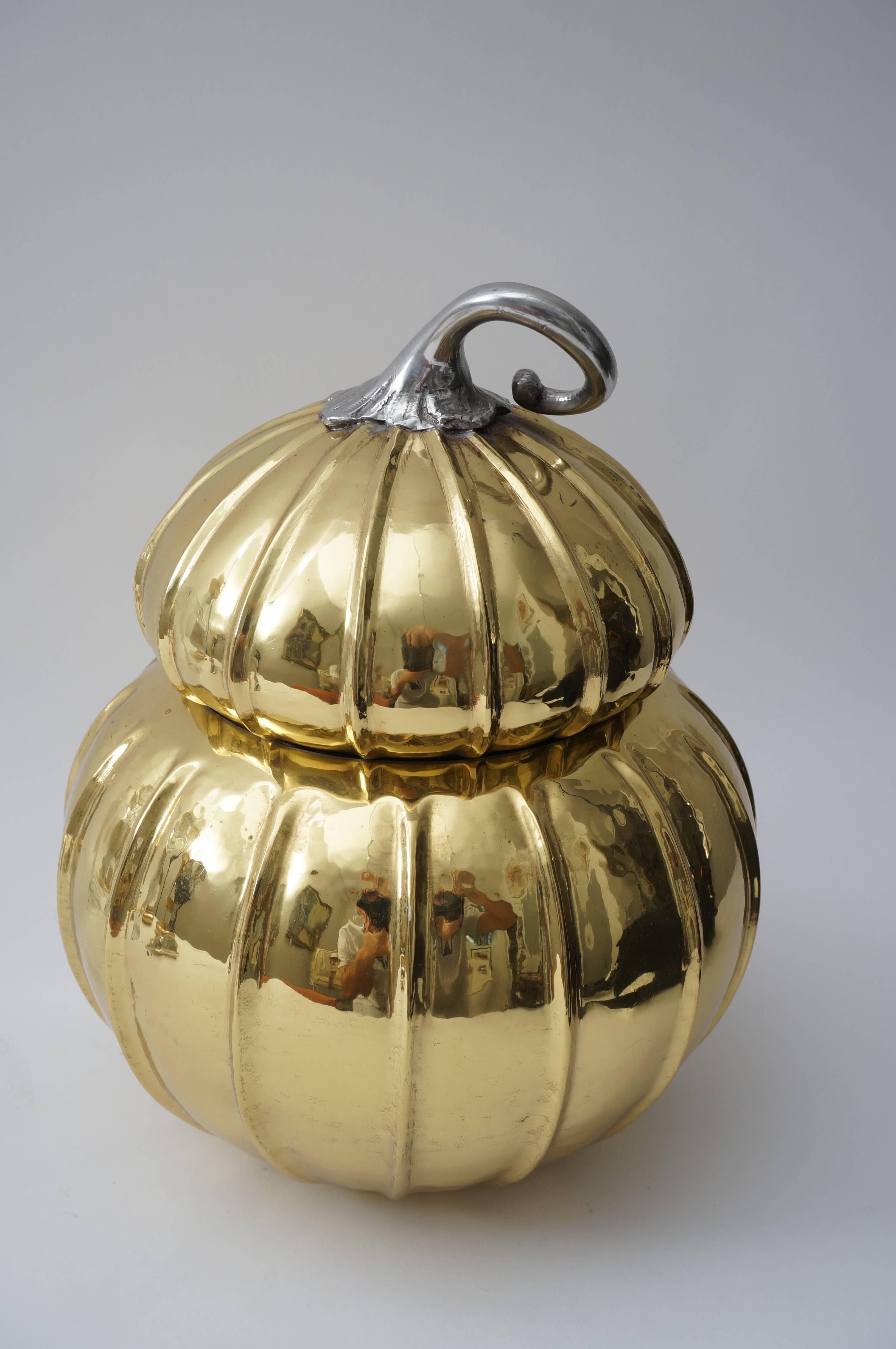 Hollywood Regency Melon-Form Ice Bucket Brass and Silver Plate