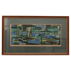 Vintage Woodblock Print of Sailboats by Werner Drewes